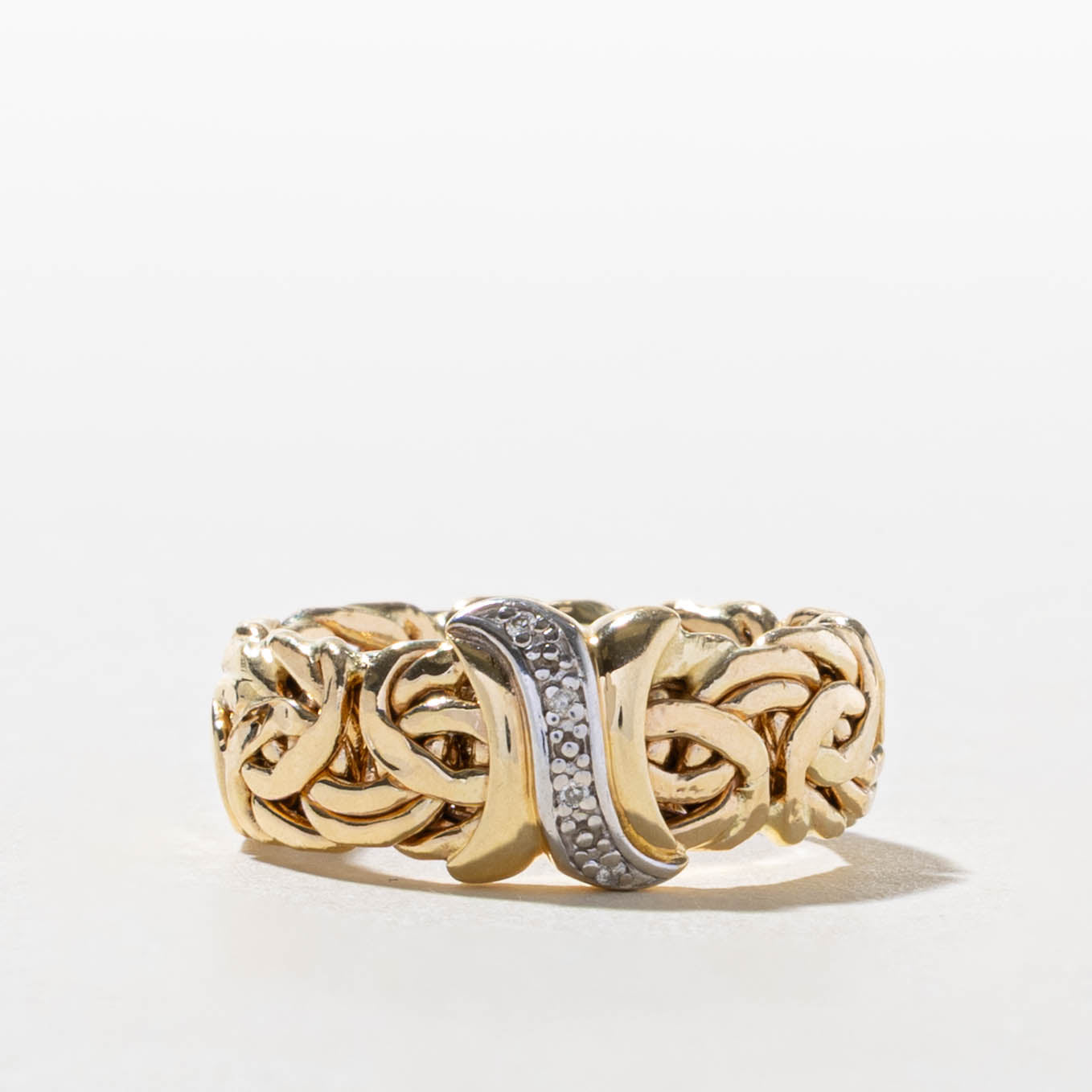 14k Diamond Accented Byzantine Chain Ring | SZ 6.75