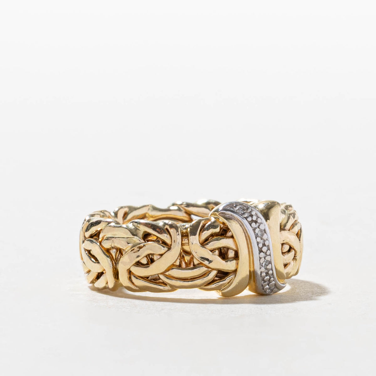 14k Diamond Accented Byzantine Chain Ring | SZ 6.75