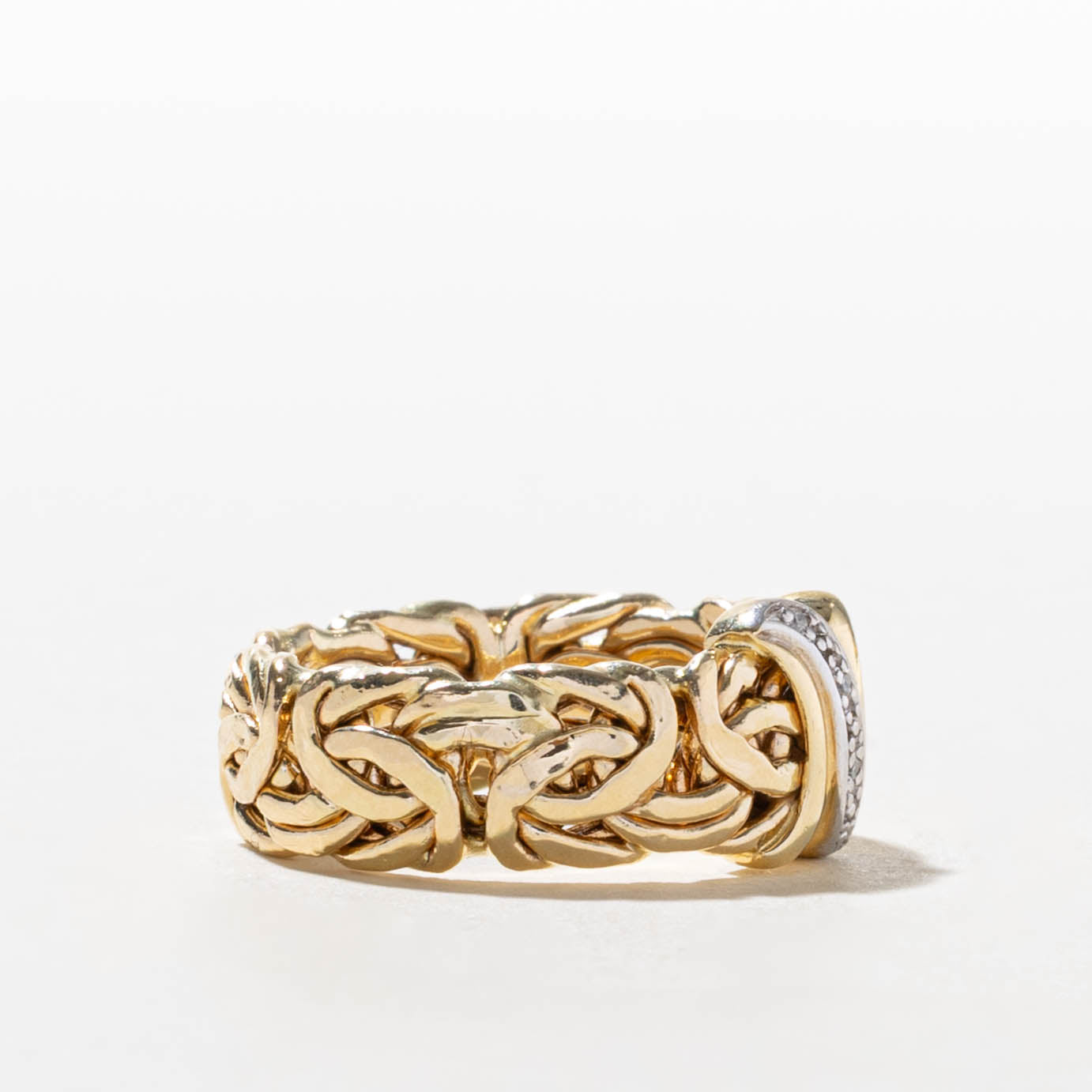 14k Diamond Accented Byzantine Chain Ring | SZ 6.75