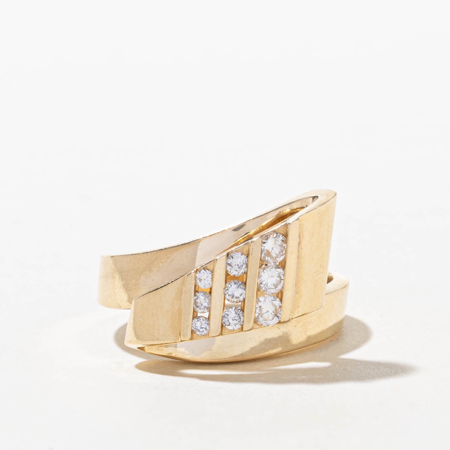 14k Channel Set Diamond Geometric Bypass Ring | SZ 9.5