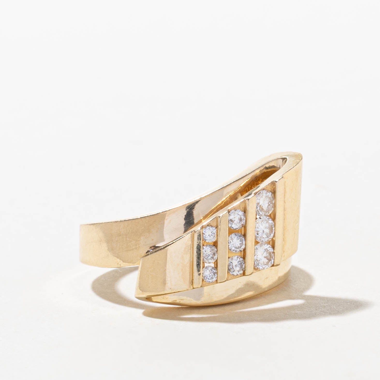 14k Channel Set Diamond Geometric Bypass Ring | SZ 9.5
