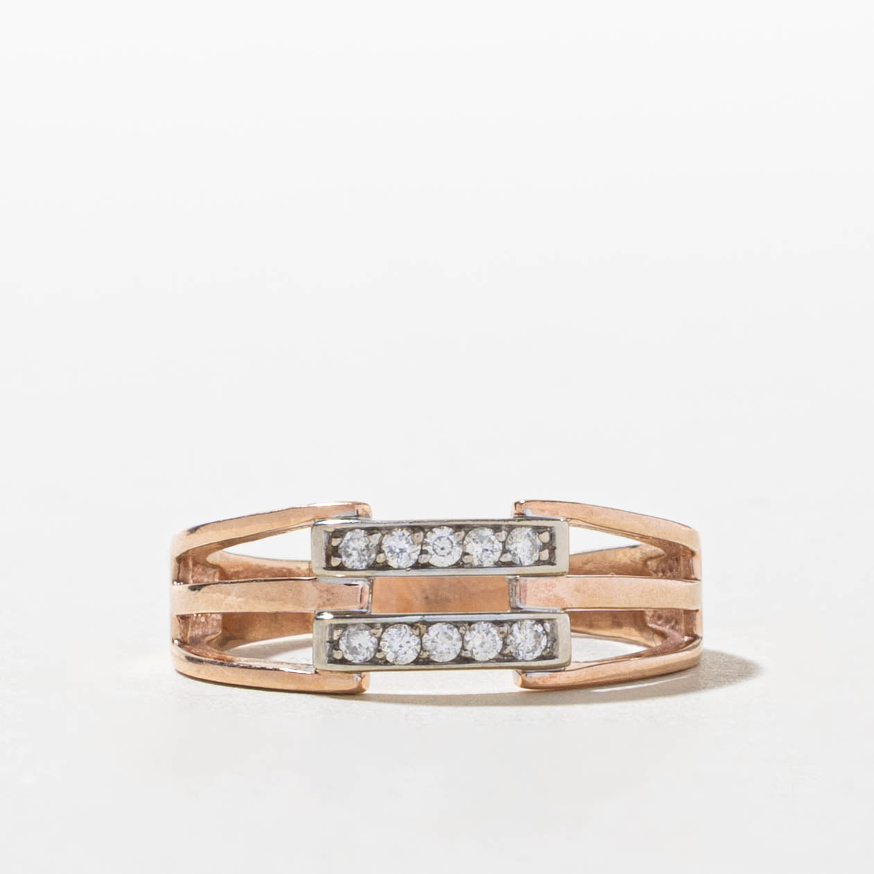 10k Rose Gold Double Row Diamond Open Shank Ring | SZ 7.5
