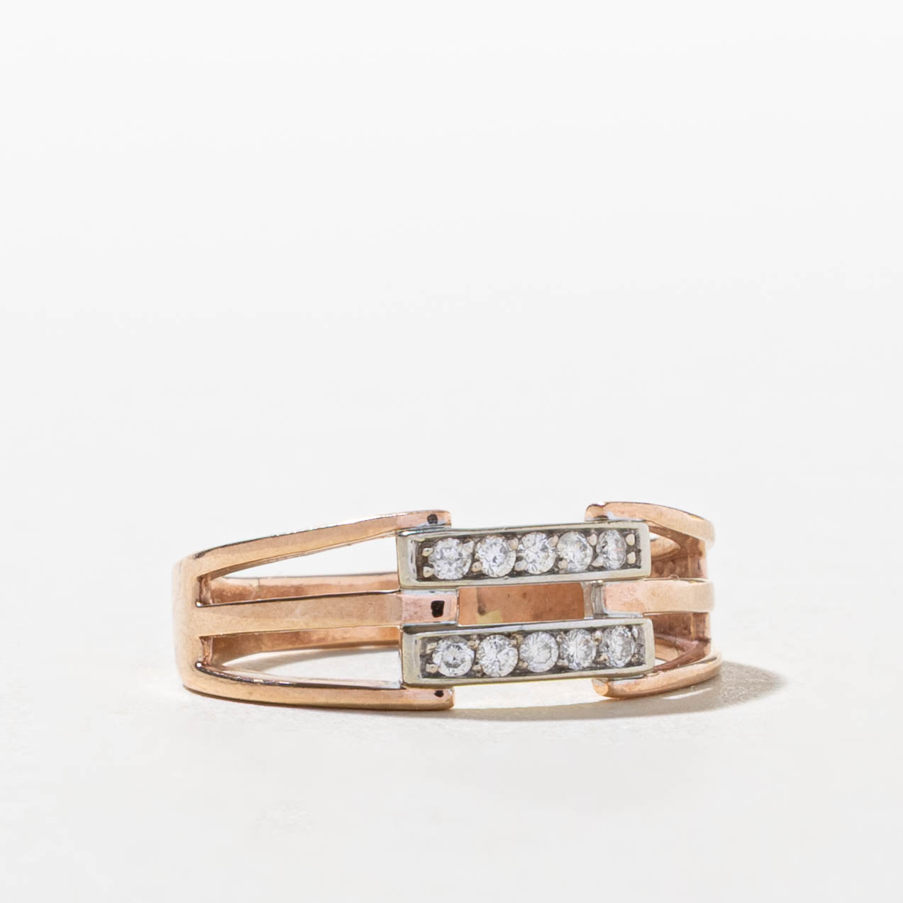 10k Rose Gold Double Row Diamond Open Shank Ring | SZ 7.5