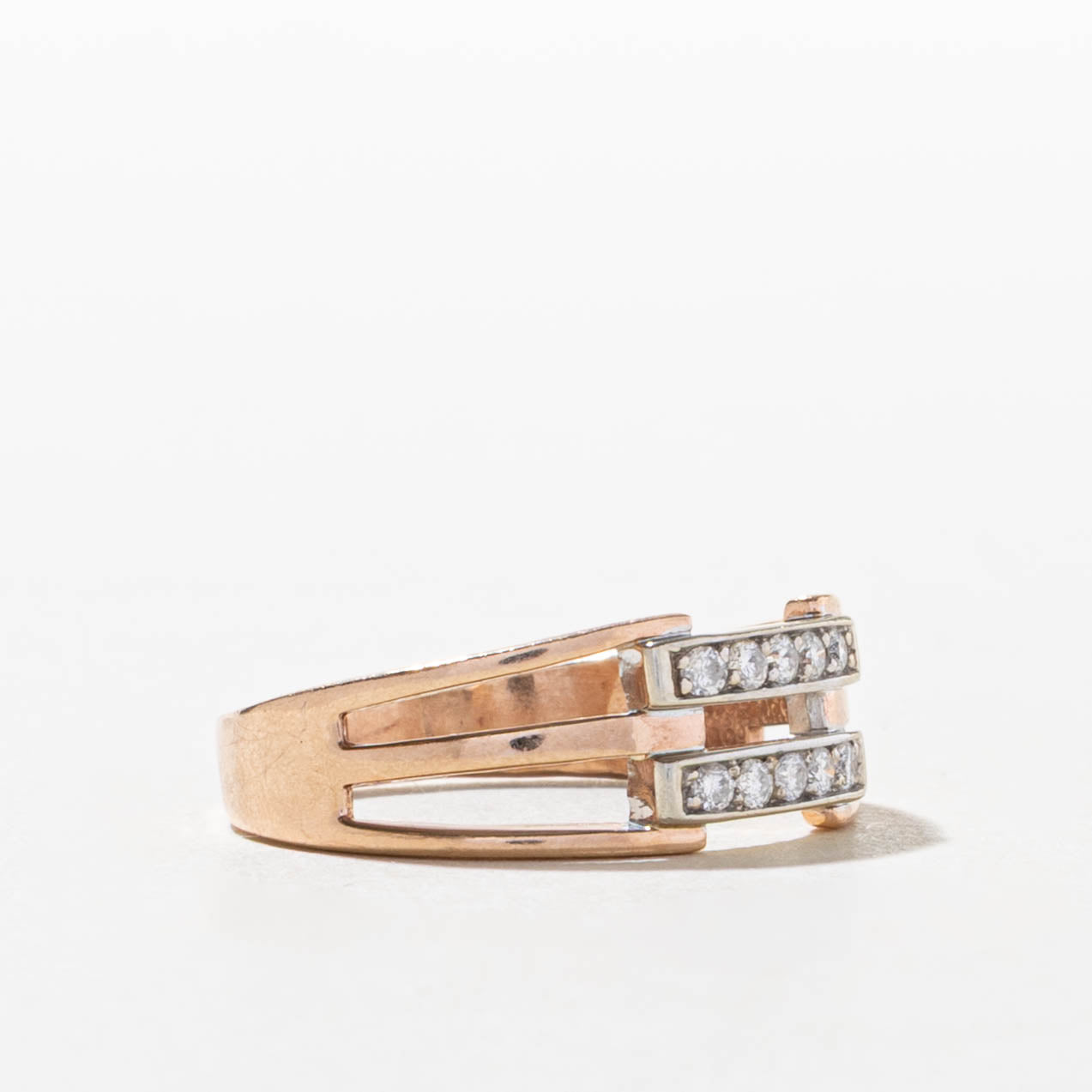 10k Rose Gold Double Row Diamond Open Shank Ring | SZ 7.5