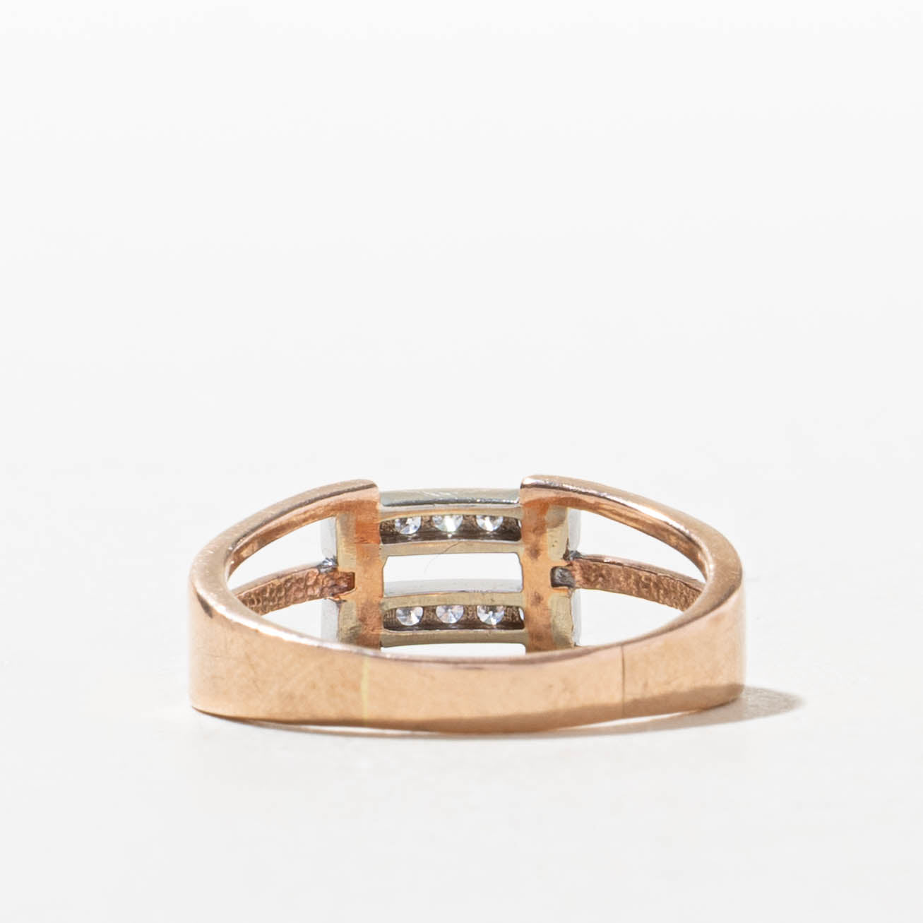 10k Rose Gold Double Row Diamond Open Shank Ring | SZ 7.5