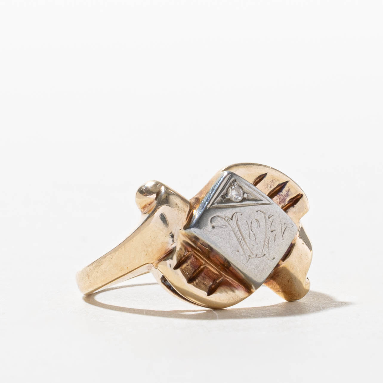10k Two Tone Gold Diamond Engraved Abstract Ring | SZ 6