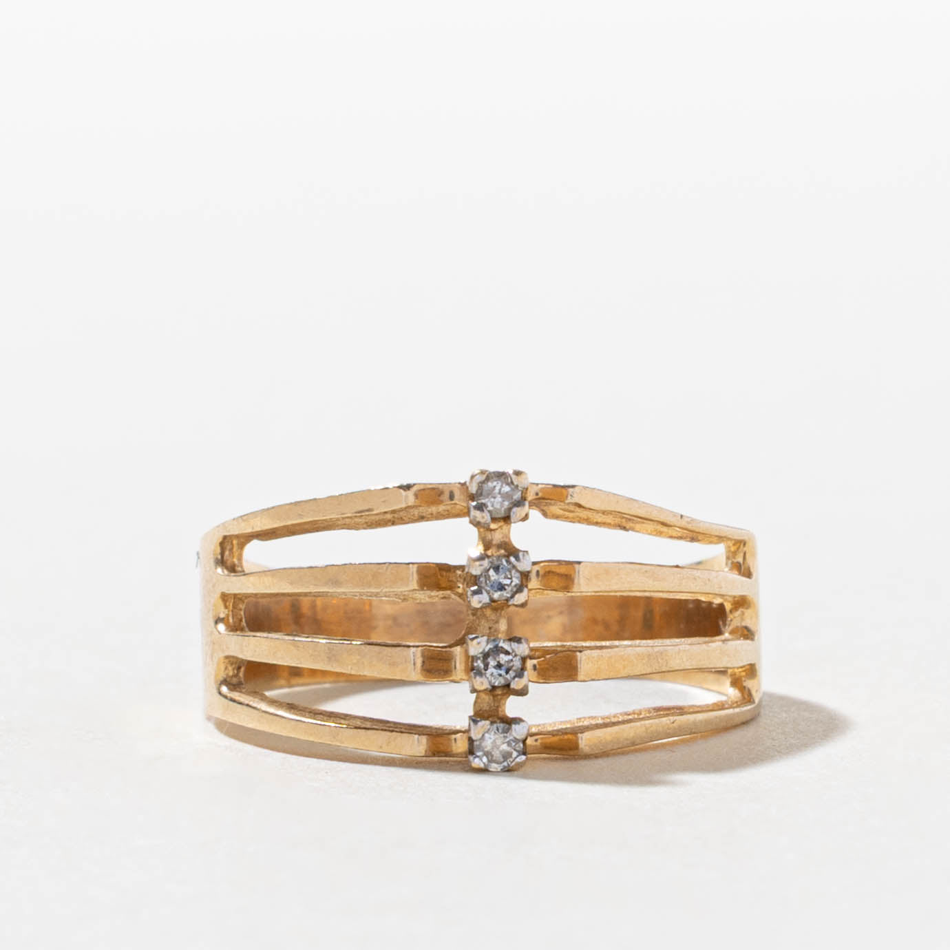 10k Four Stone Diamond Column Open Shank Ring | SZ 6