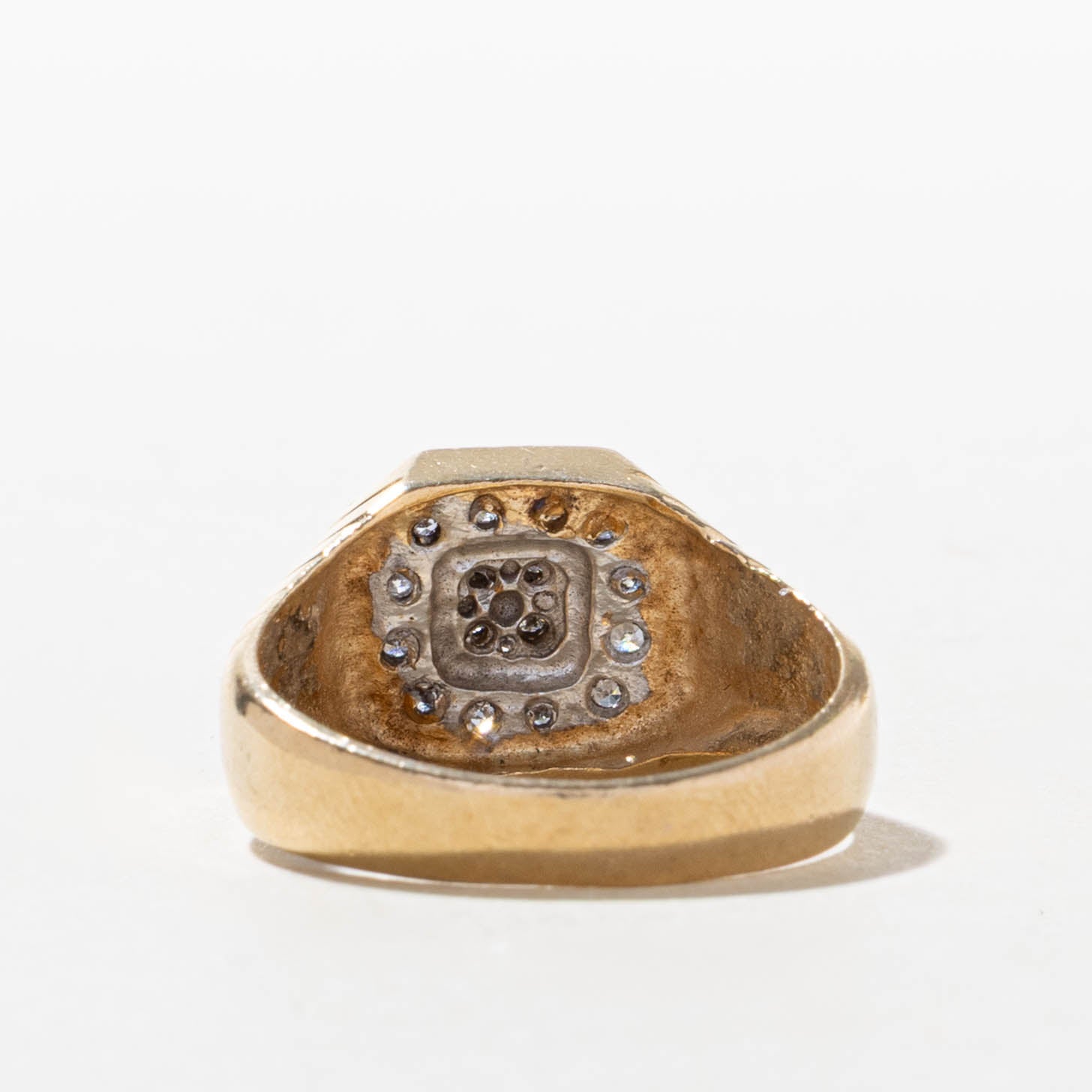 10k Illusion Set Diamond Halo Geometric Grooved Signet Ring | SZ 9