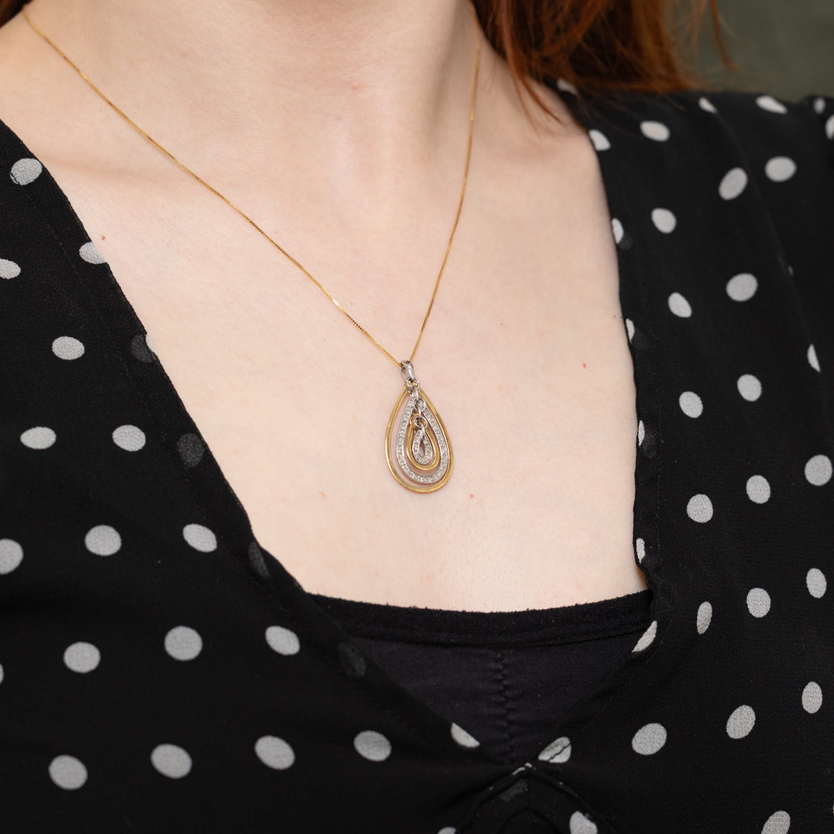 14k Two Tone Diamond Halo Teardrop Pendant Necklace | 18"