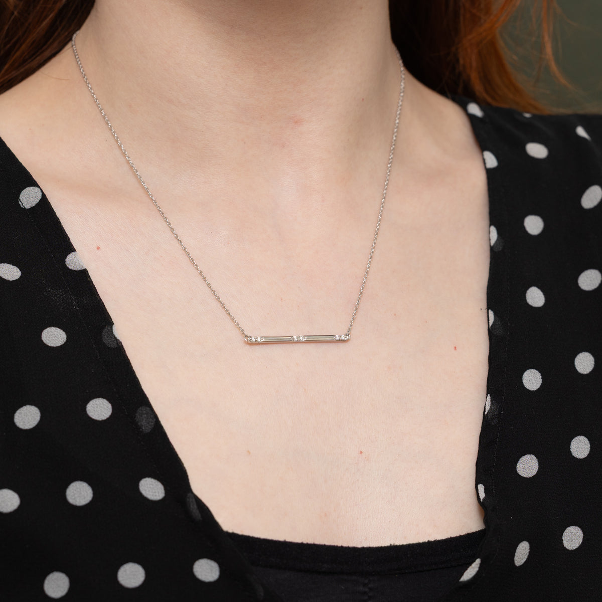 14k Diamond Plain Bar Pendant Necklace | 18"