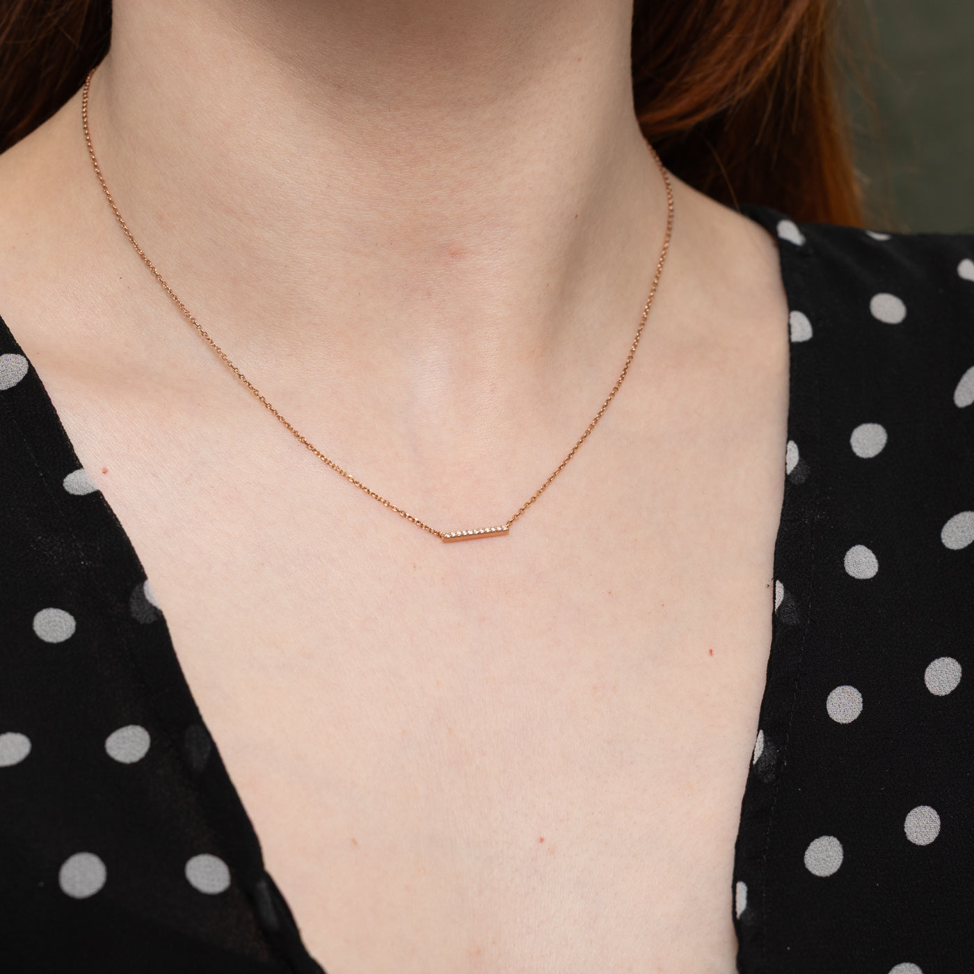 14k Pave Set Diamond Bar Pendant Necklace | 16"