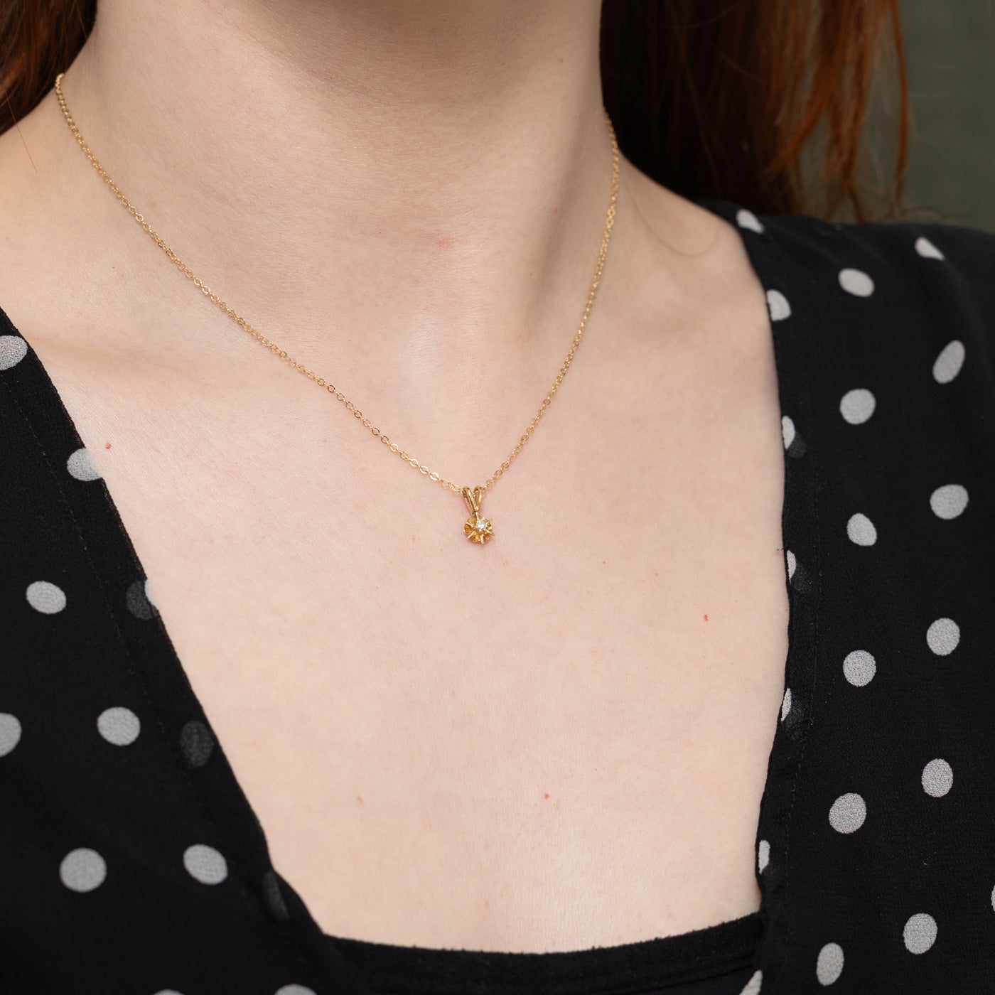 10k Belcher Set Diamond Pendant Necklace | 15"