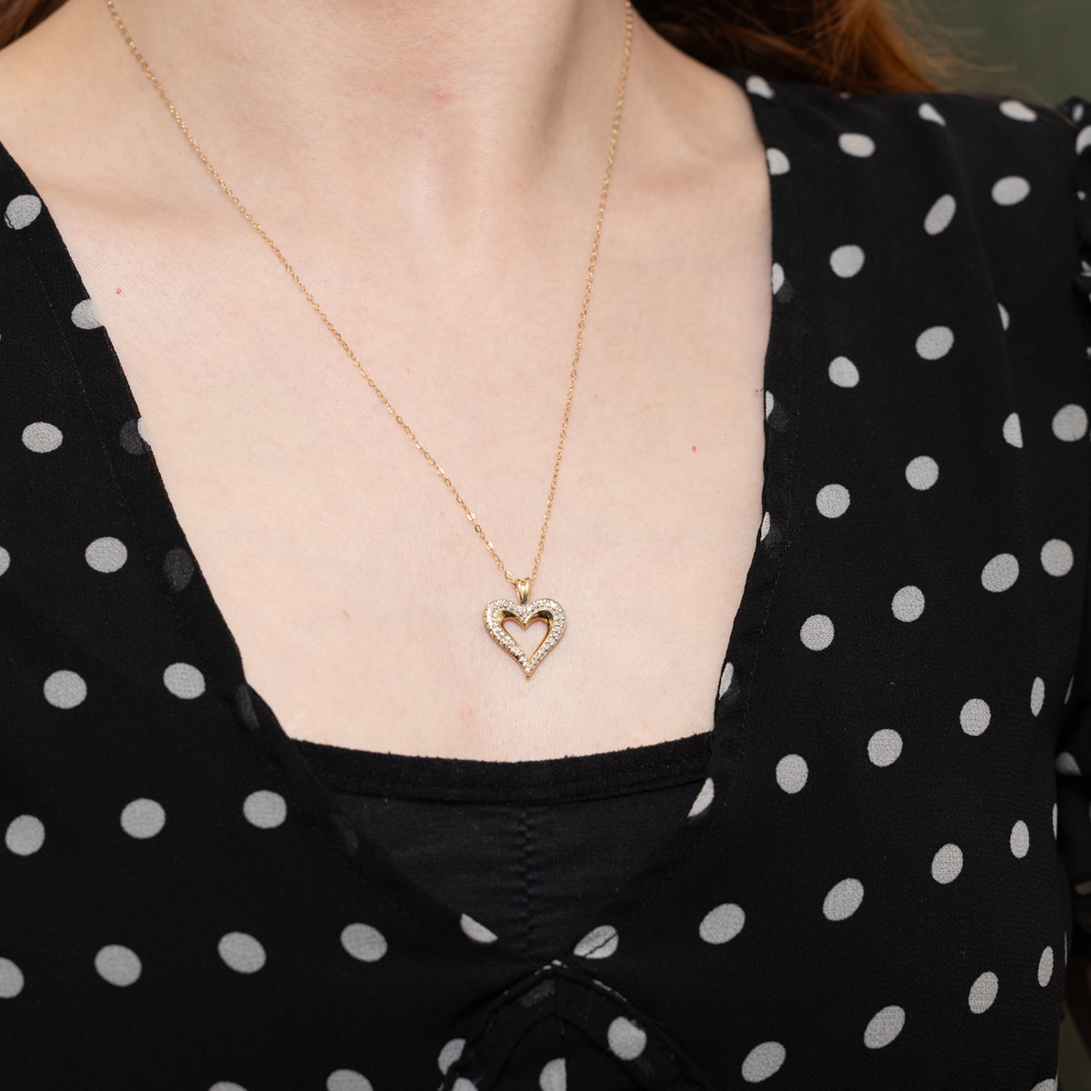 10k Diamond Open Heart Pendant Necklace | 19.5"