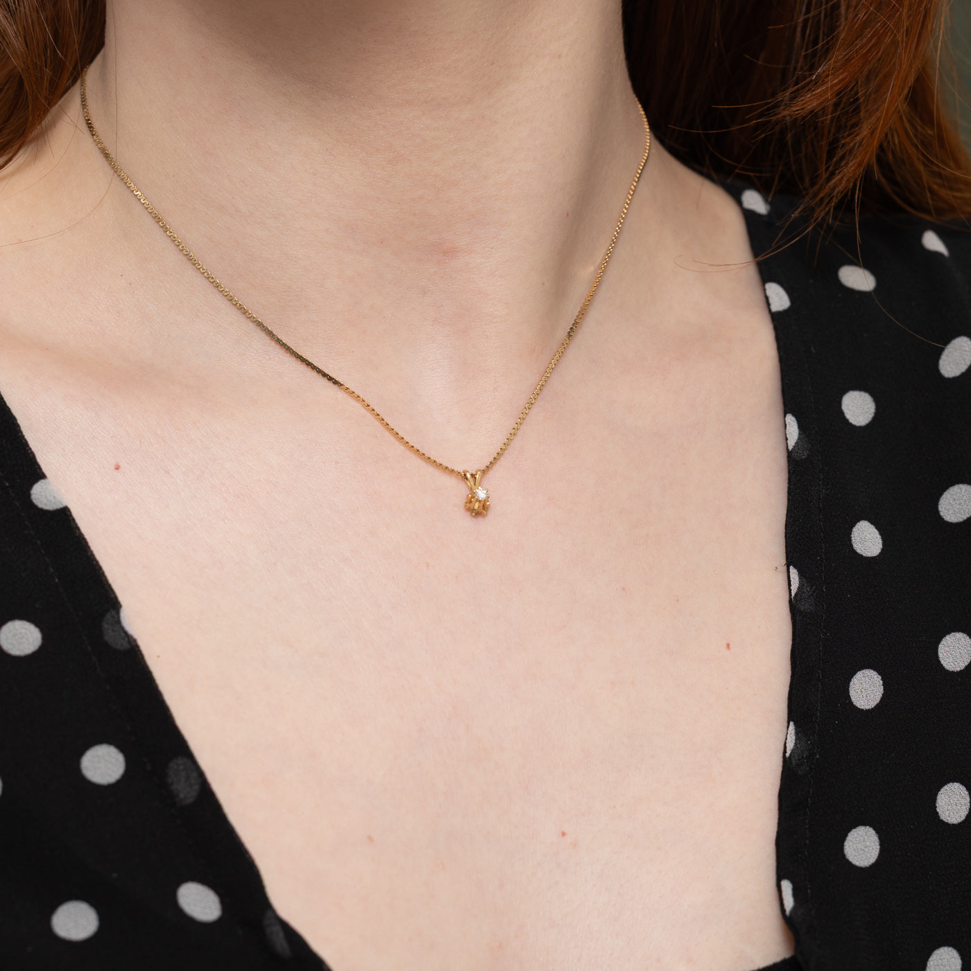 10k Belcher Set Diamond Pendant Necklace | 15"