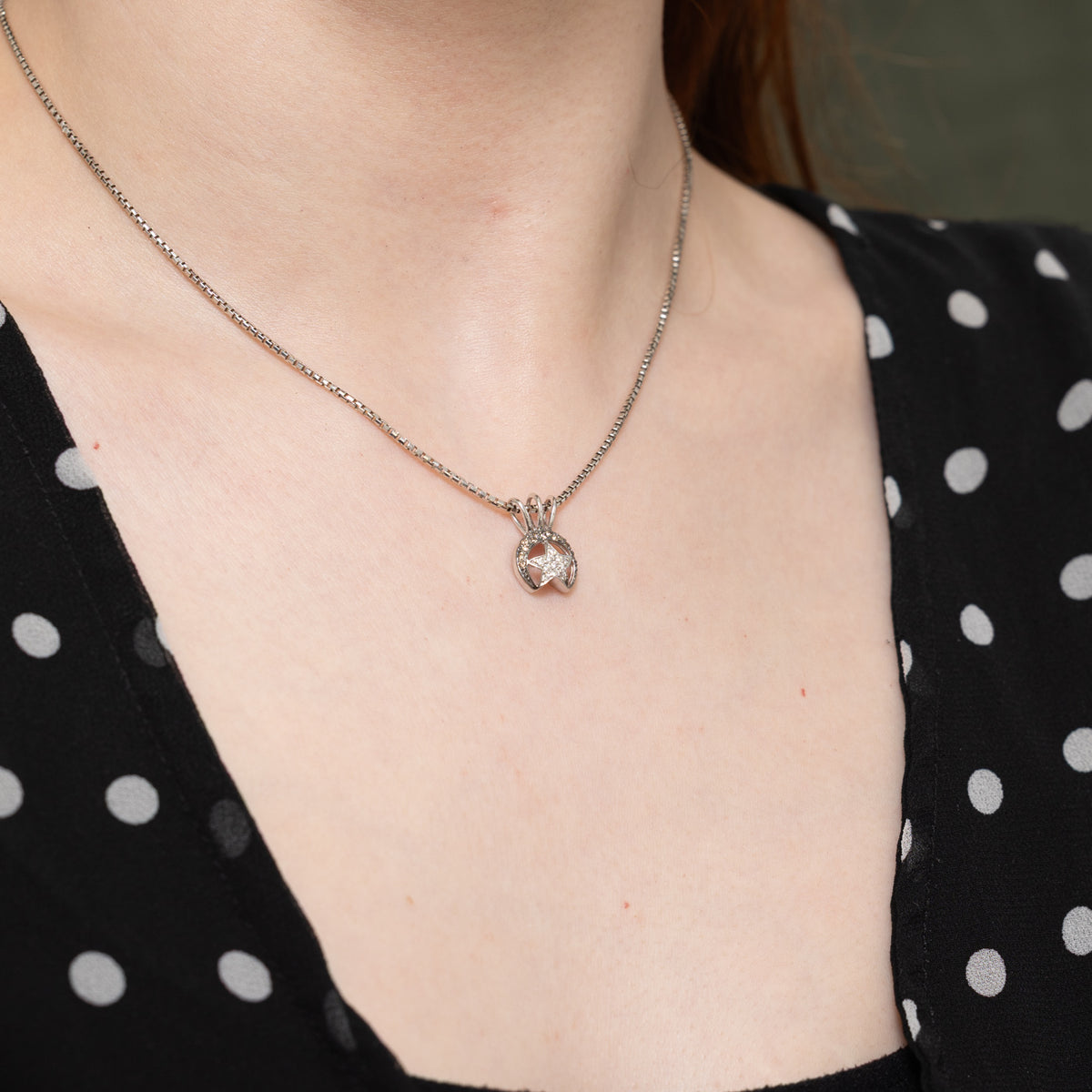 18k Accent Champagne Diamond Star & Moon Pendant Necklace | 16"