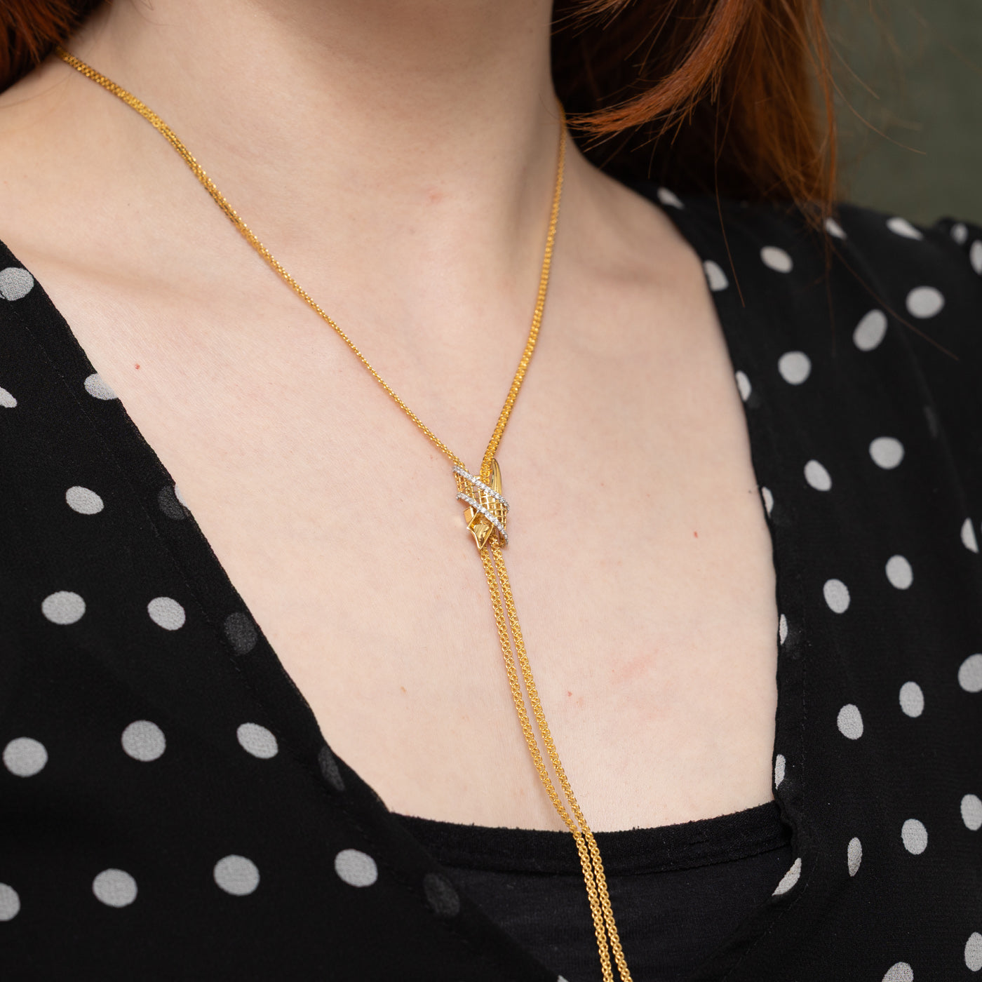 18k Two Tone Accent Diamond Bolo-Style Necklace | 26"