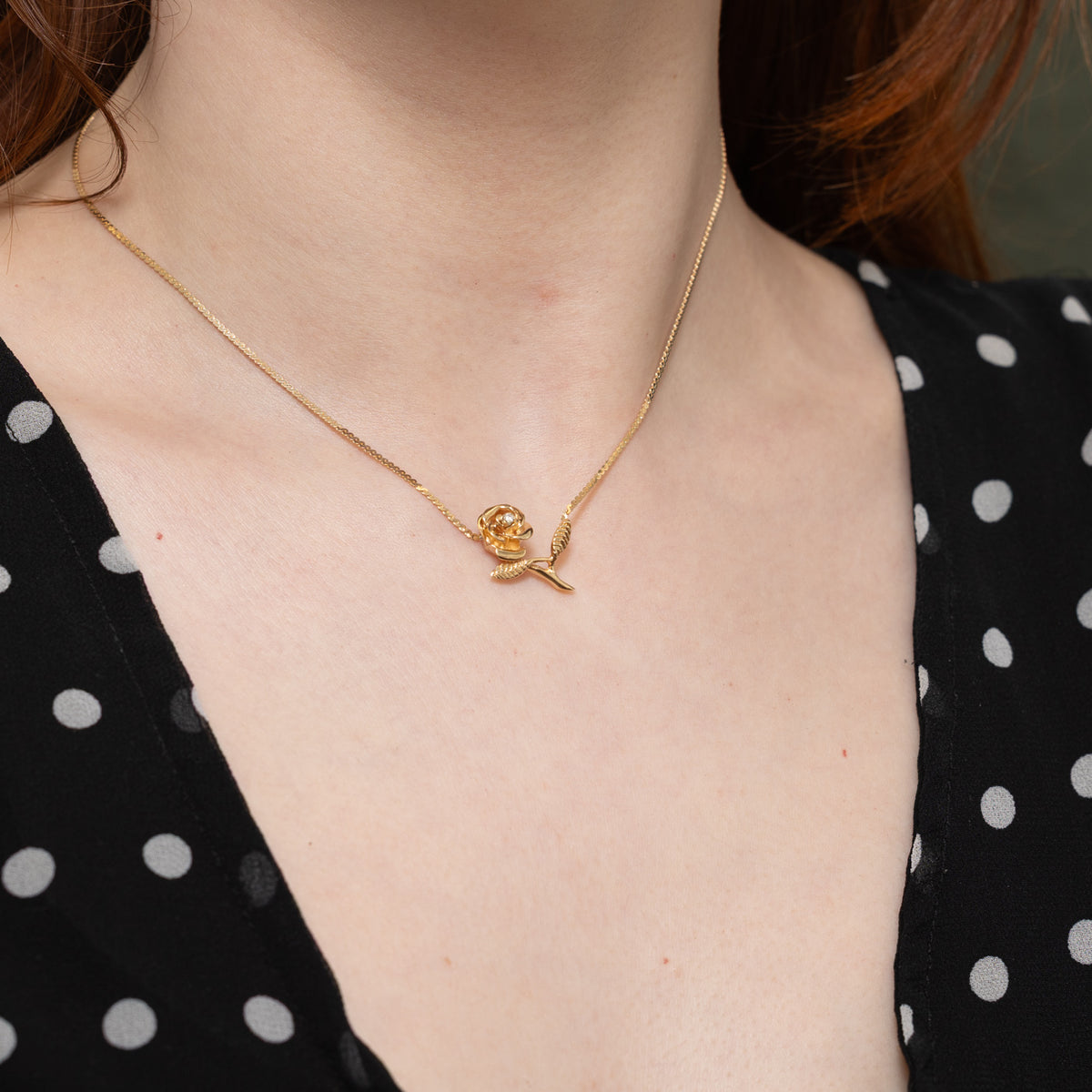 14k Diamond Rose Pendant Necklace | 15"