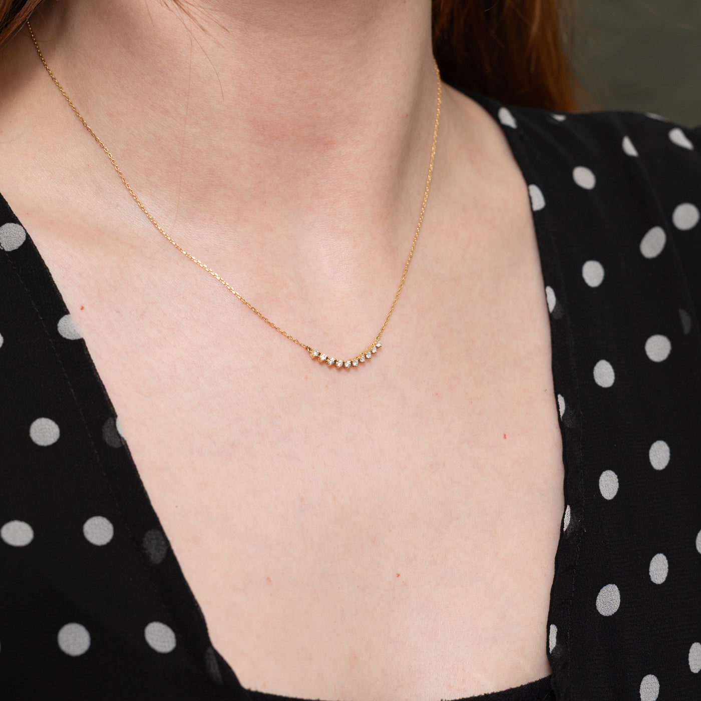 14k Yellow Gold Diamond Curved Cluster Necklace | 16"