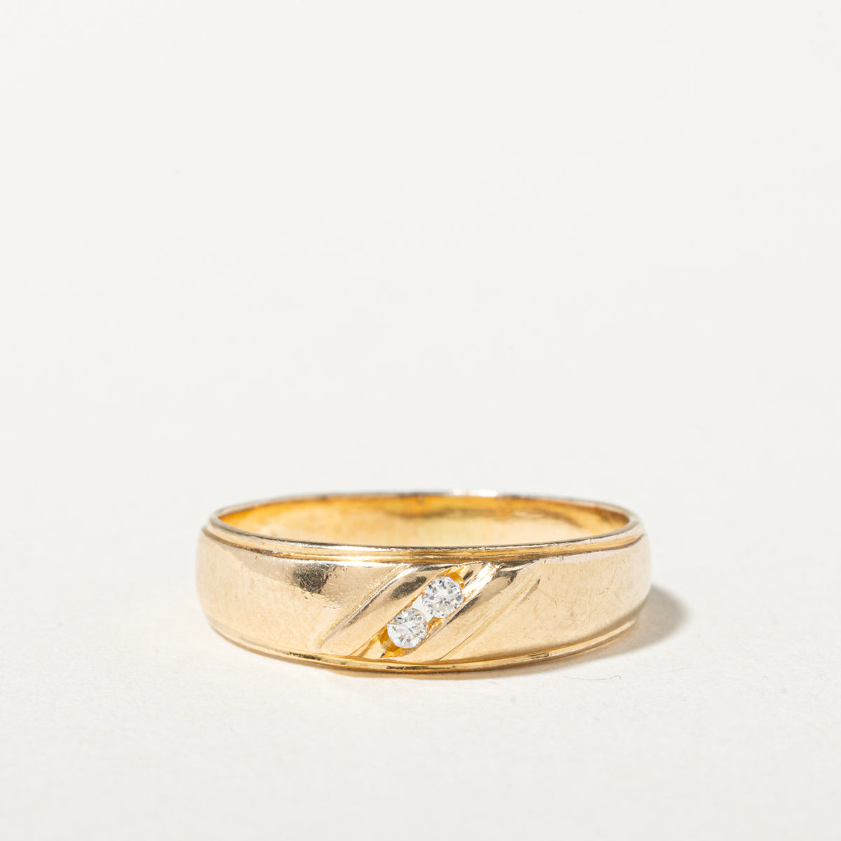14k Two Stone Diagonal Diamond Grooved Band | 4.00mm | SZ 4