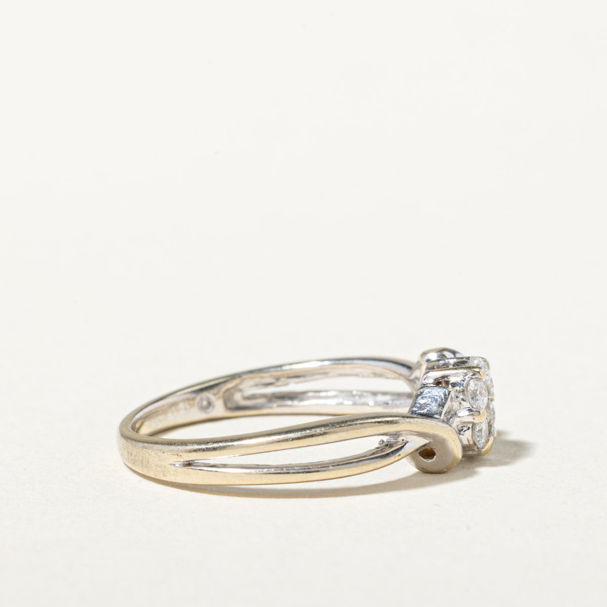 14k White Gold Diamond Cluster Bypass Ring | SZ 4