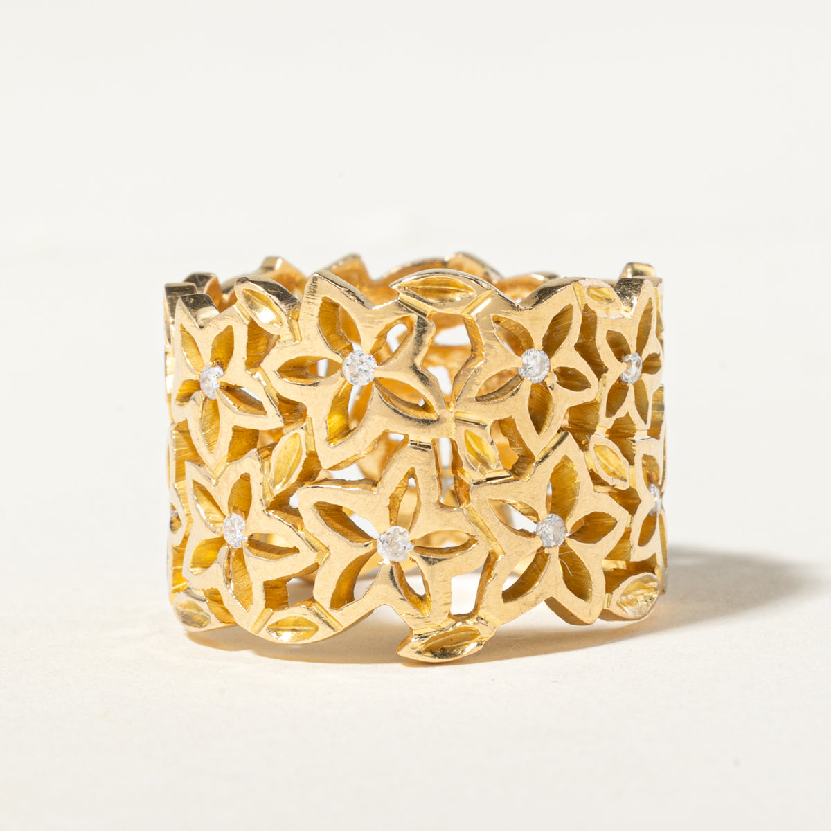 18k Diamond Openwork Floral Band | 15.00mm | SZ 8.75