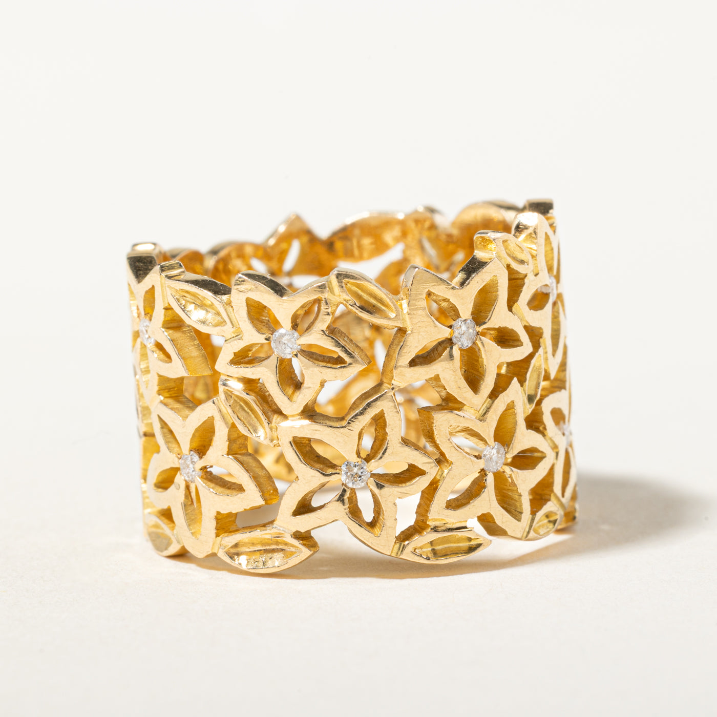 18k Diamond Openwork Floral Band | 15.00mm | SZ 8.75
