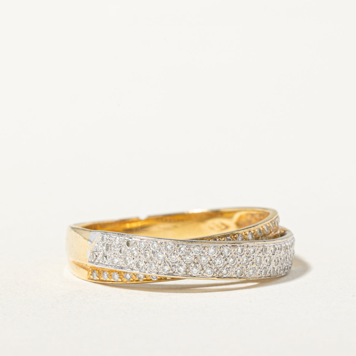 18k Two Tone Multi Row Diamond Cross Over Ring | SZ 9.75