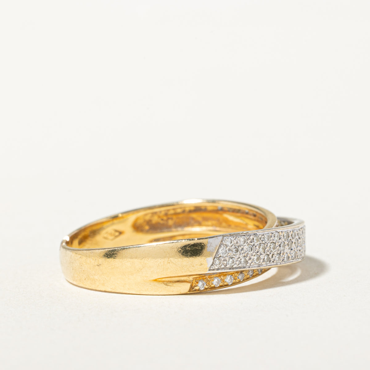 18k Two Tone Multi Row Diamond Cross Over Ring | SZ 9.75
