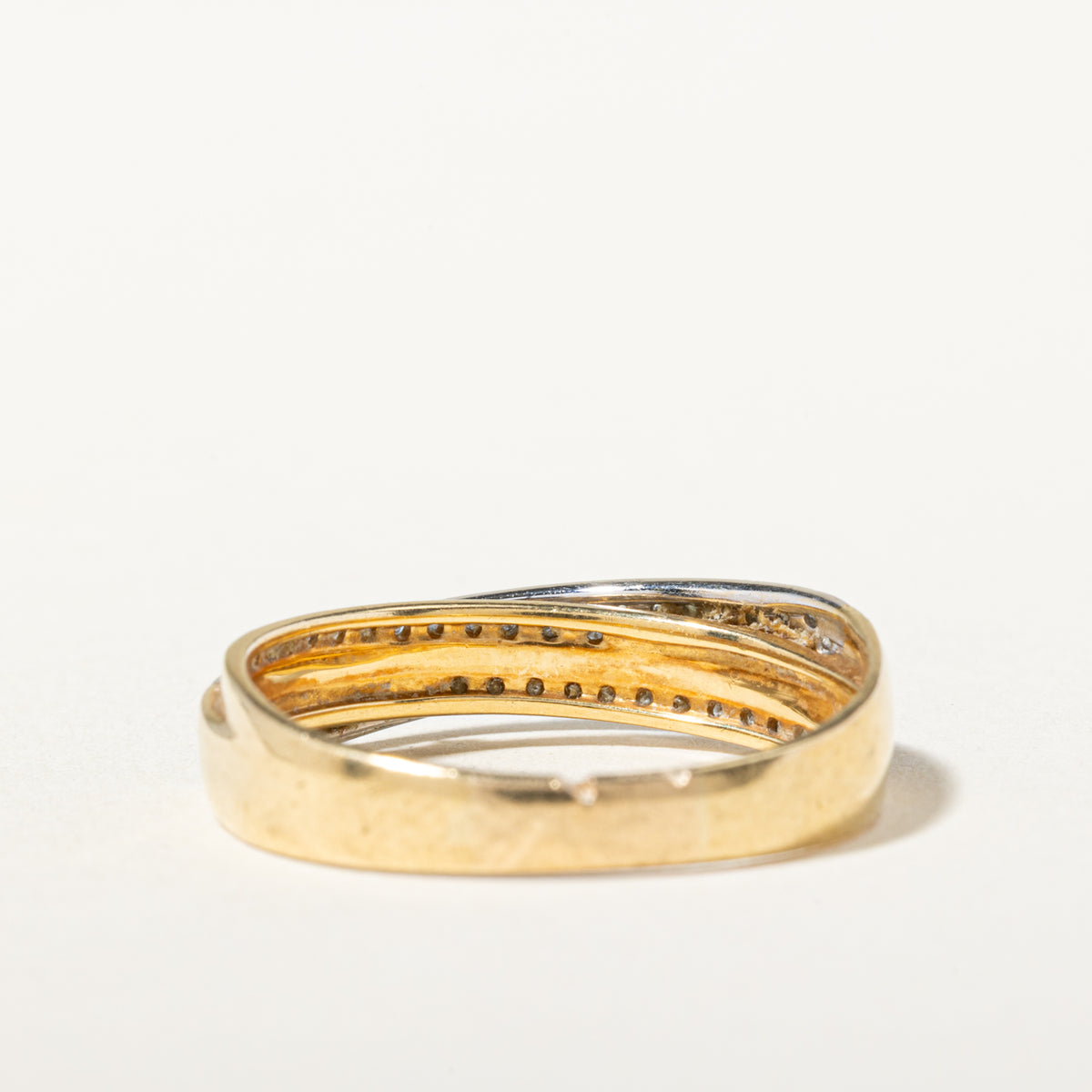 18k Two Tone Multi Row Diamond Cross Over Ring | SZ 9.75
