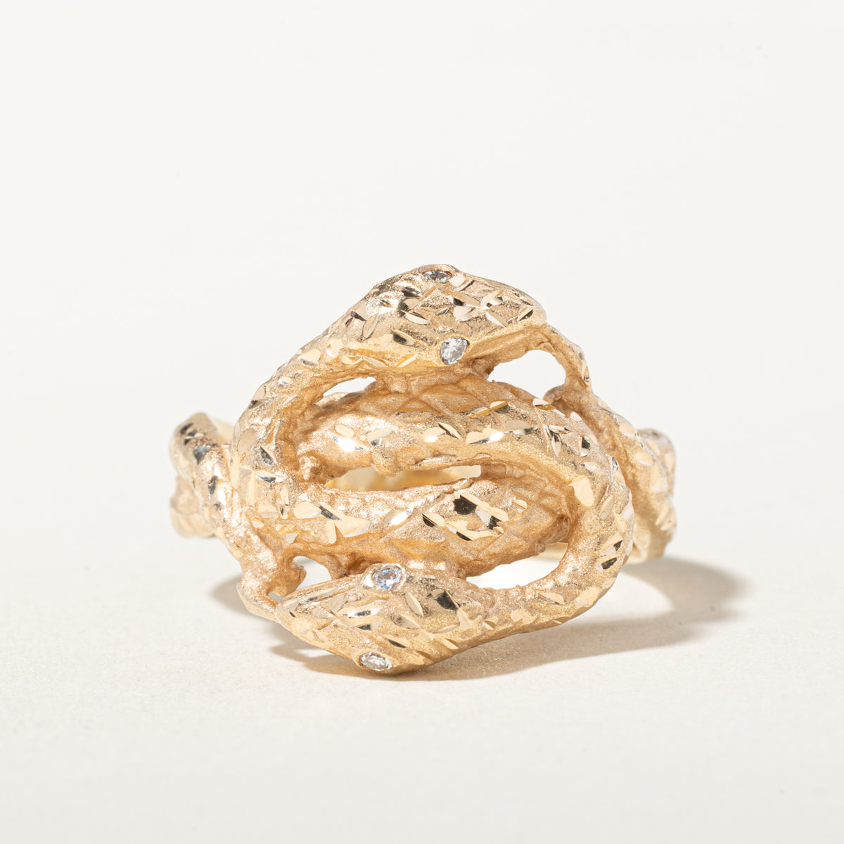 14k Diamond Accented Diamond-Cut Double Snake Ring | SZ 9.75