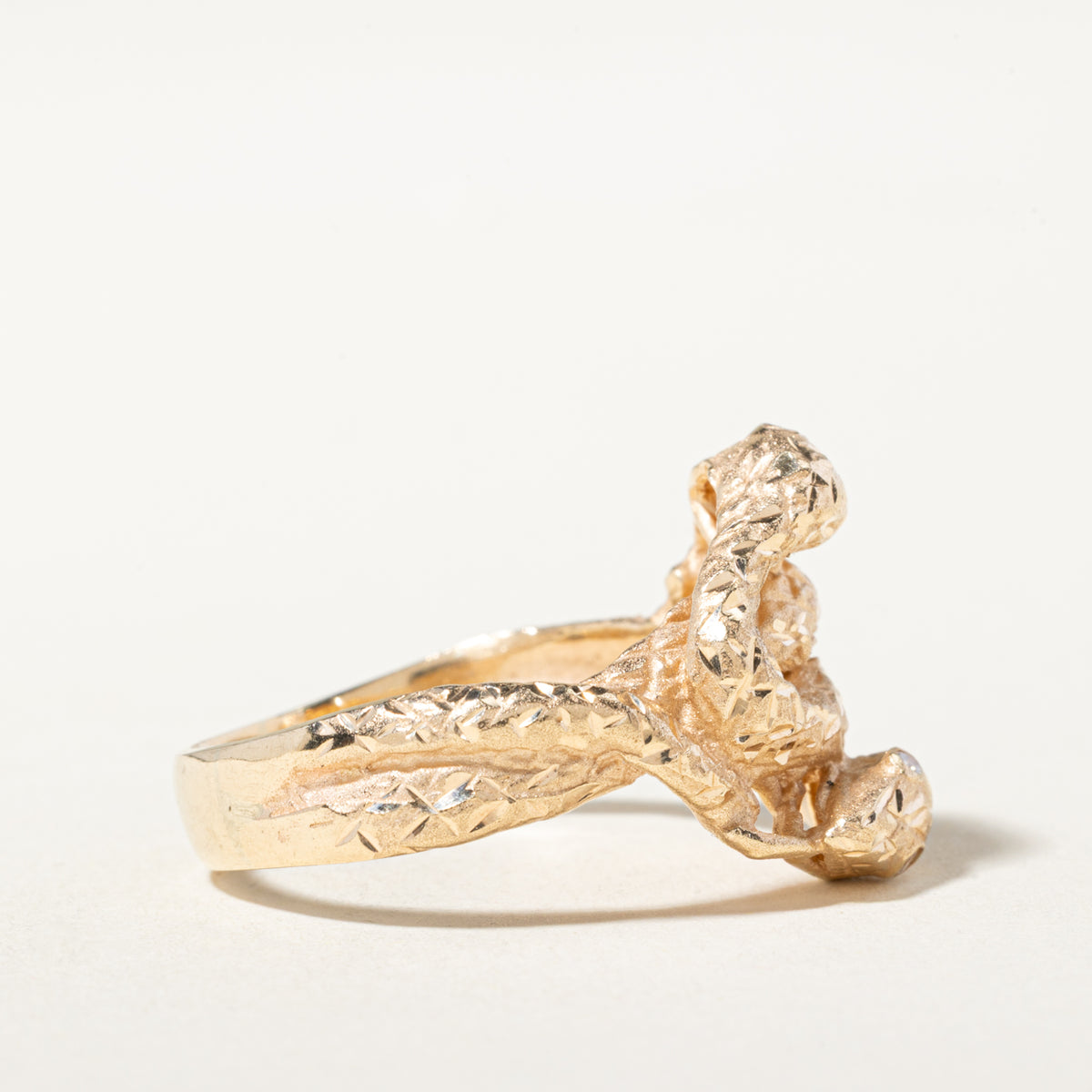 14k Diamond Accented Diamond-Cut Double Snake Ring | SZ 9.75