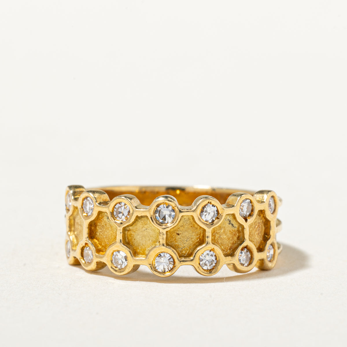 18k Double Row Diamond Matte Geometric Band | 6.00mm | SZ 5