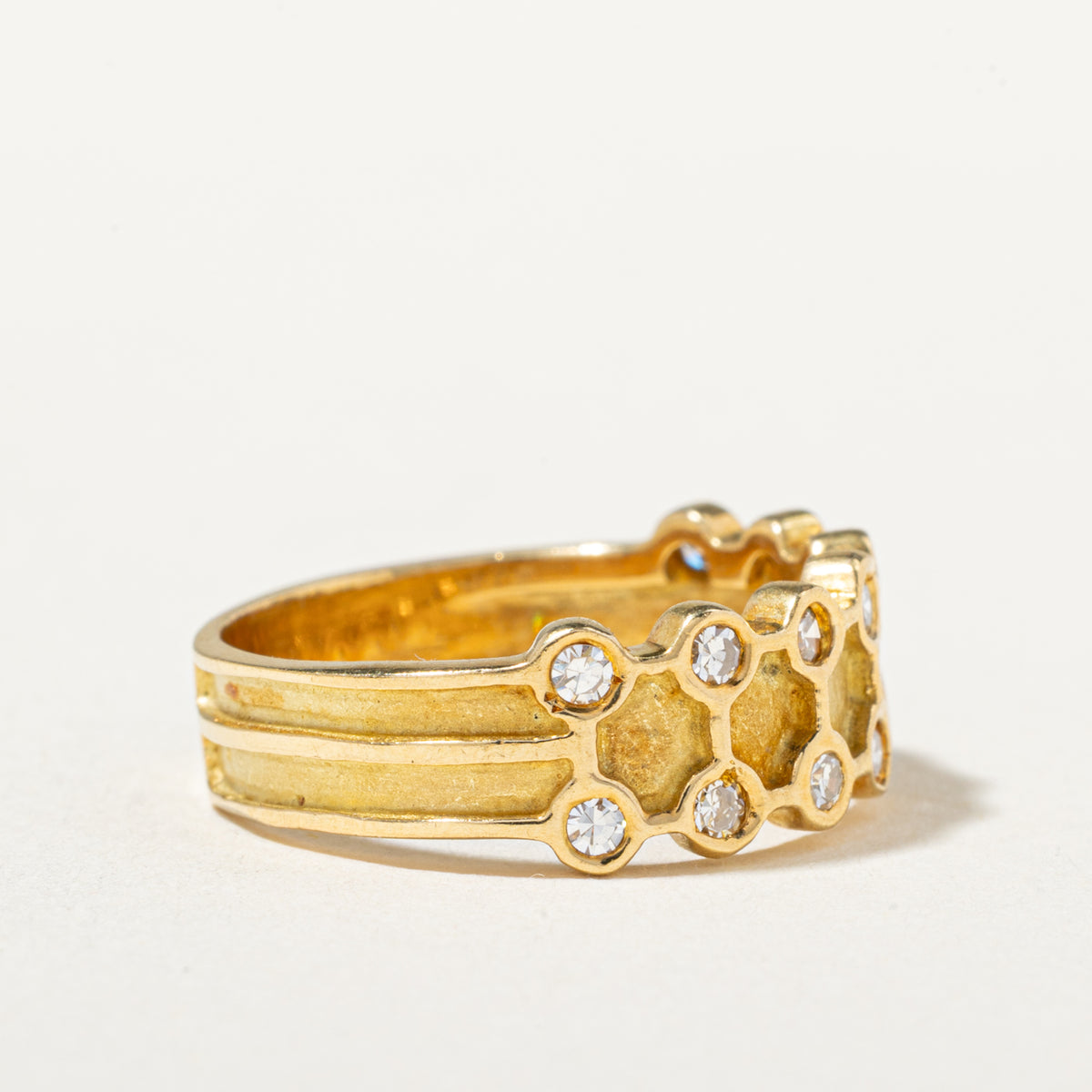 18k Double Row Diamond Matte Geometric Band | 6.00mm | SZ 5