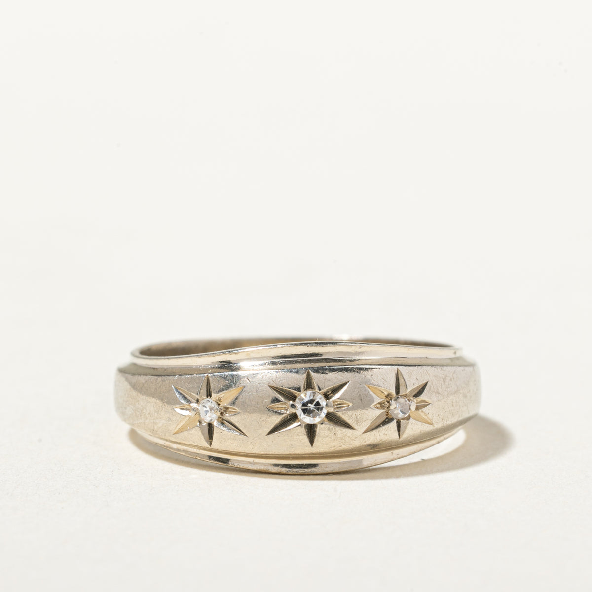 10k Star Set Three Stone Diamond Band | 6.00mm | SZ 6