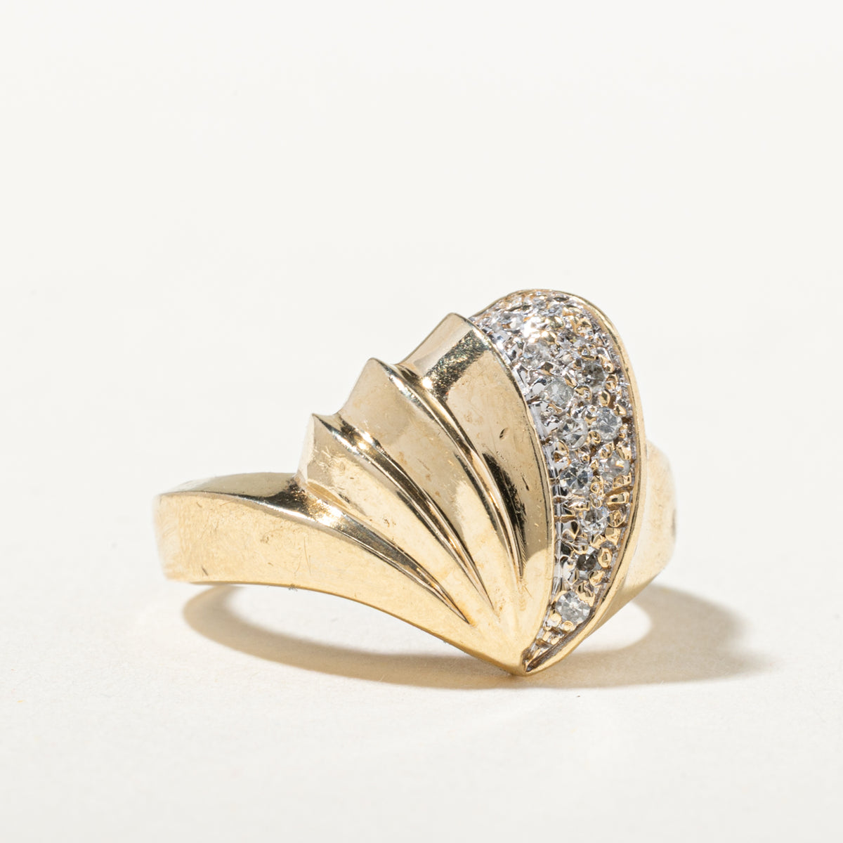 10k Diamond Grooved Fan Ring | SZ 4.25