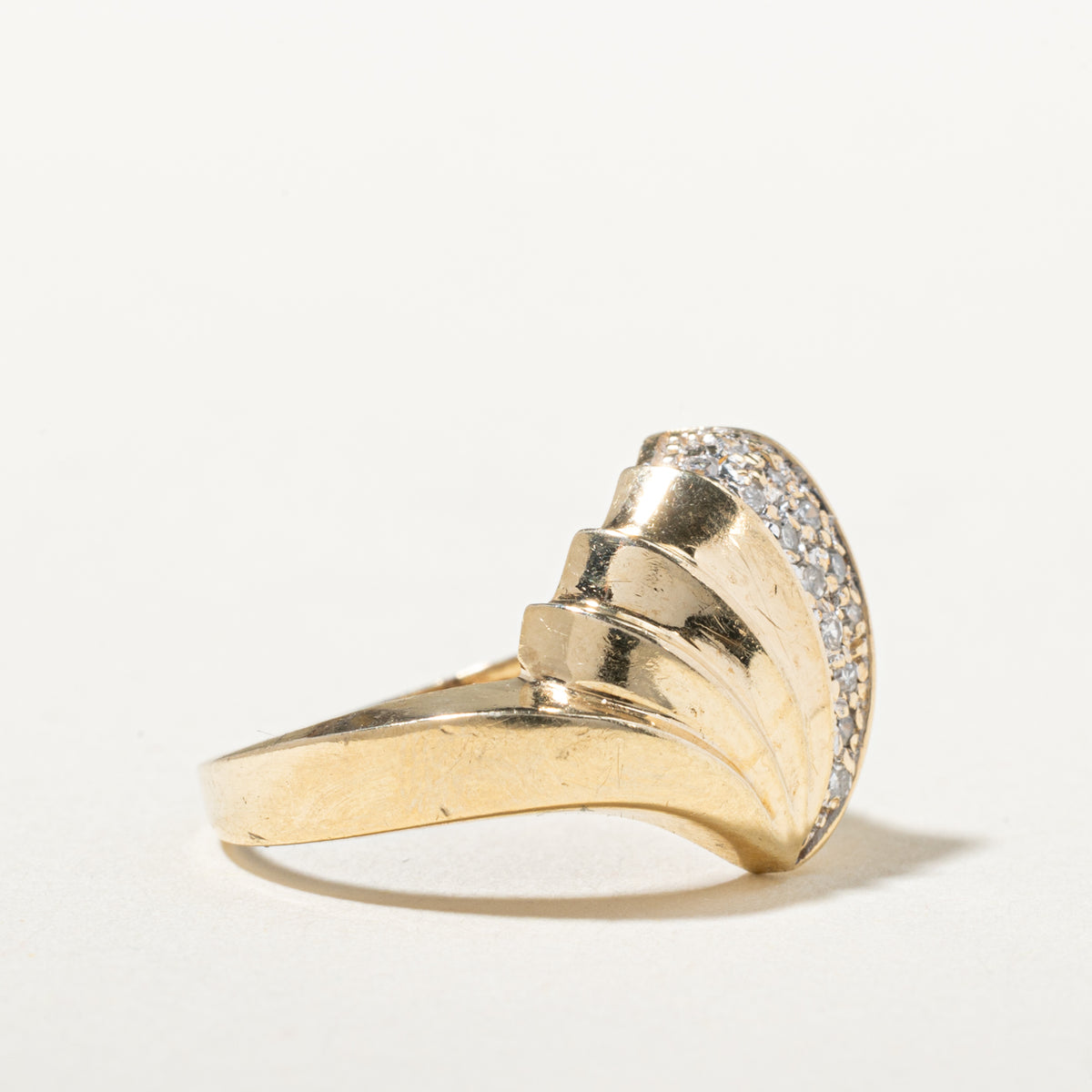 10k Diamond Grooved Fan Ring | SZ 4.25