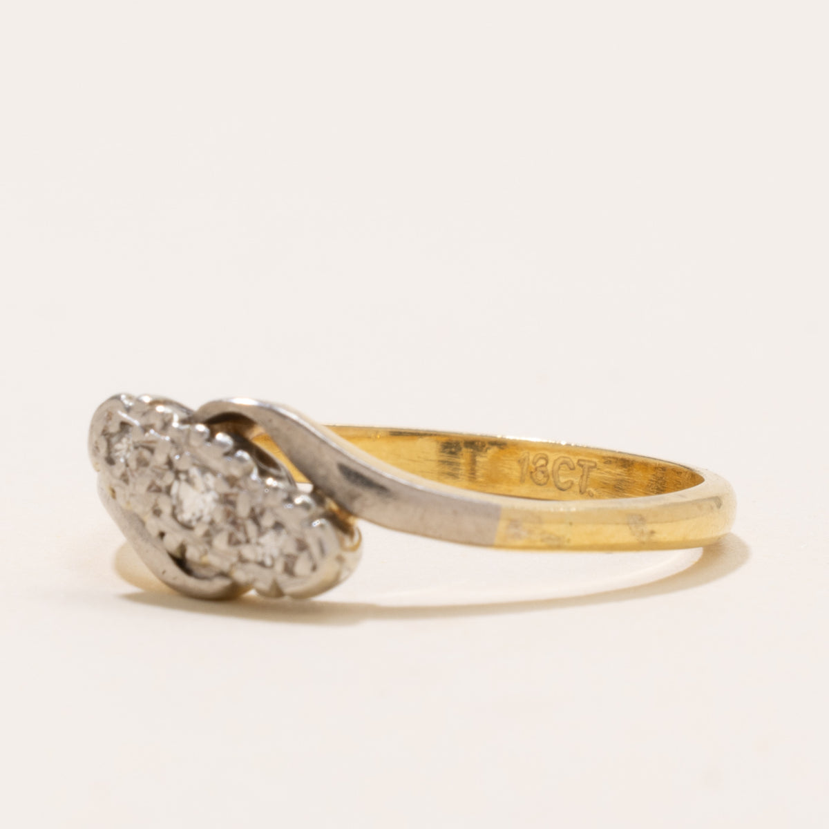 18k Two Tone Illusion Set Diamond Cluster Bypass Ring | SZ 9.25