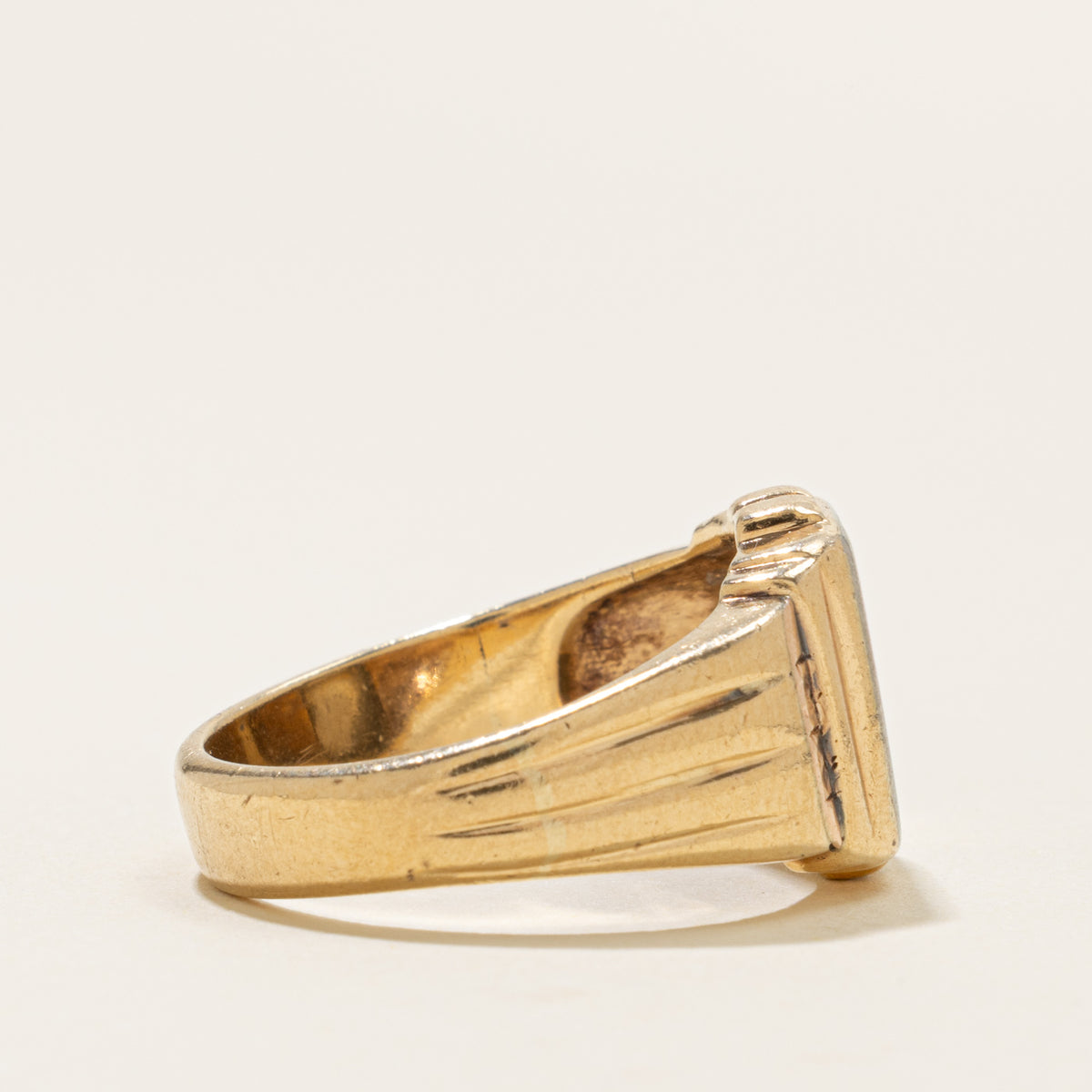10k Two Tone Diamond Engraved "ML" Initial Signet Ring | SZ 10