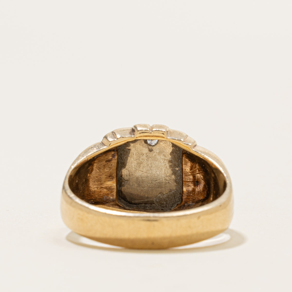 10k Two Tone Diamond Engraved "ML" Initial Signet Ring | SZ 10