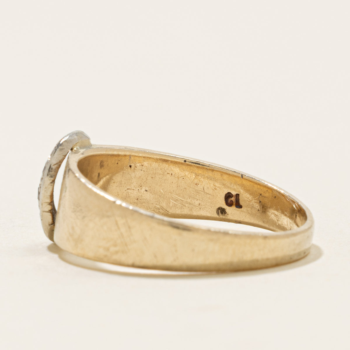 14k Diamond Textured Crescent Moon Ring | 8.8mm | SZ 7.75