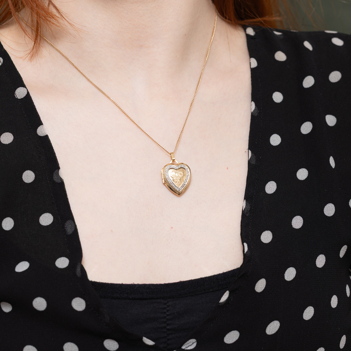 10k Two Tone Diamond Engraved Heart Locket