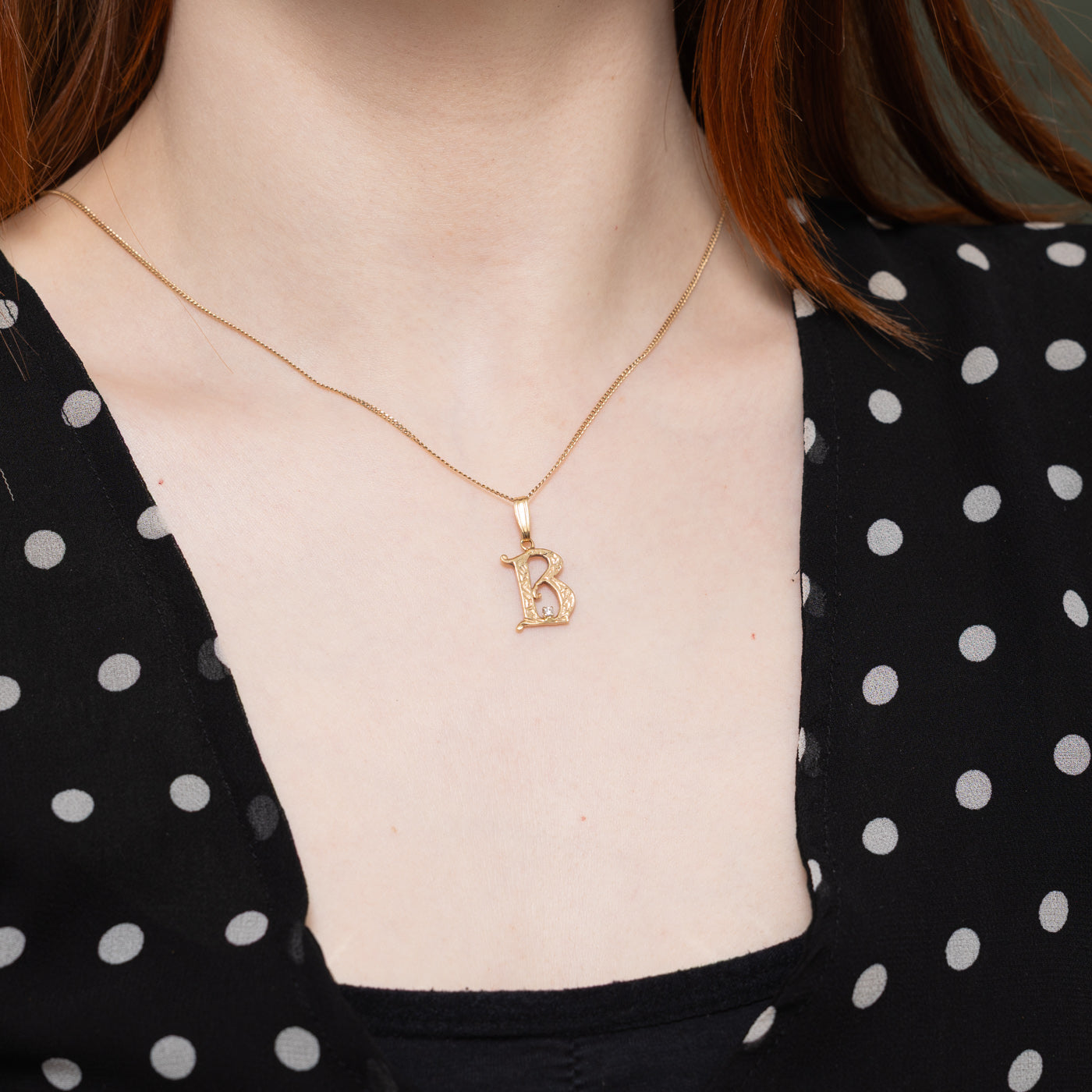 14k Diamond Textured "B" Initial Pendant