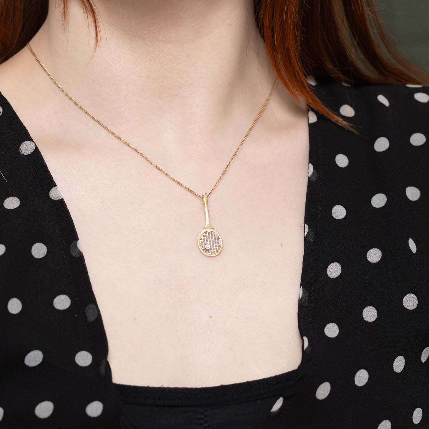 14k Diamond Tennis Racket Pendant