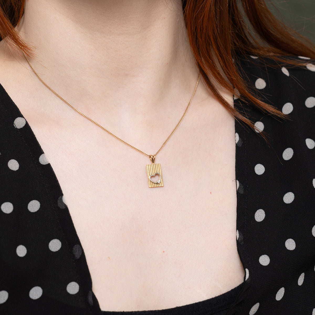 14k Diamond Heart Cutout Tag Pendant