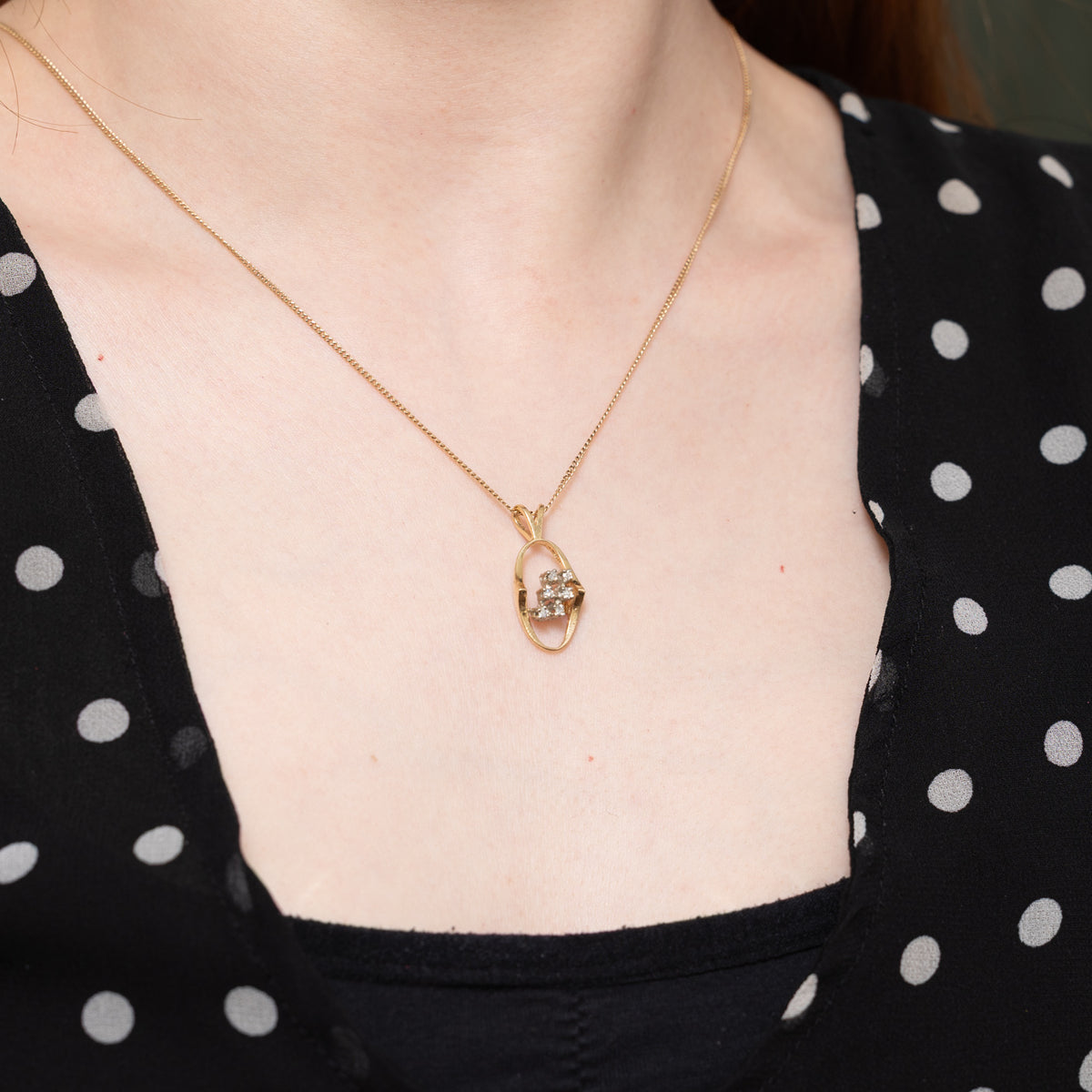 14k Diamond Cluster Oval Framed Pendant