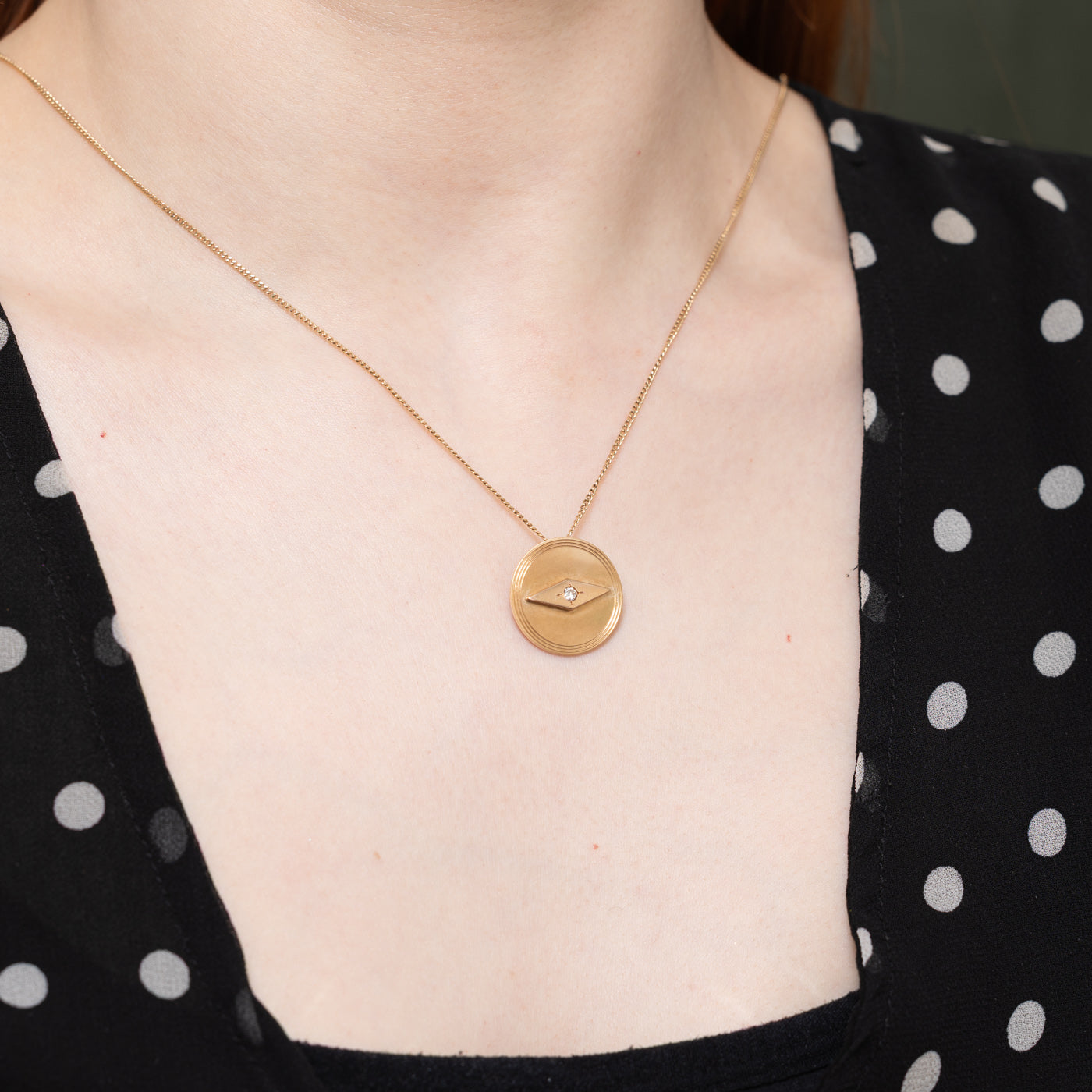 14k Diamond Geometric Circle Pendant Brooch