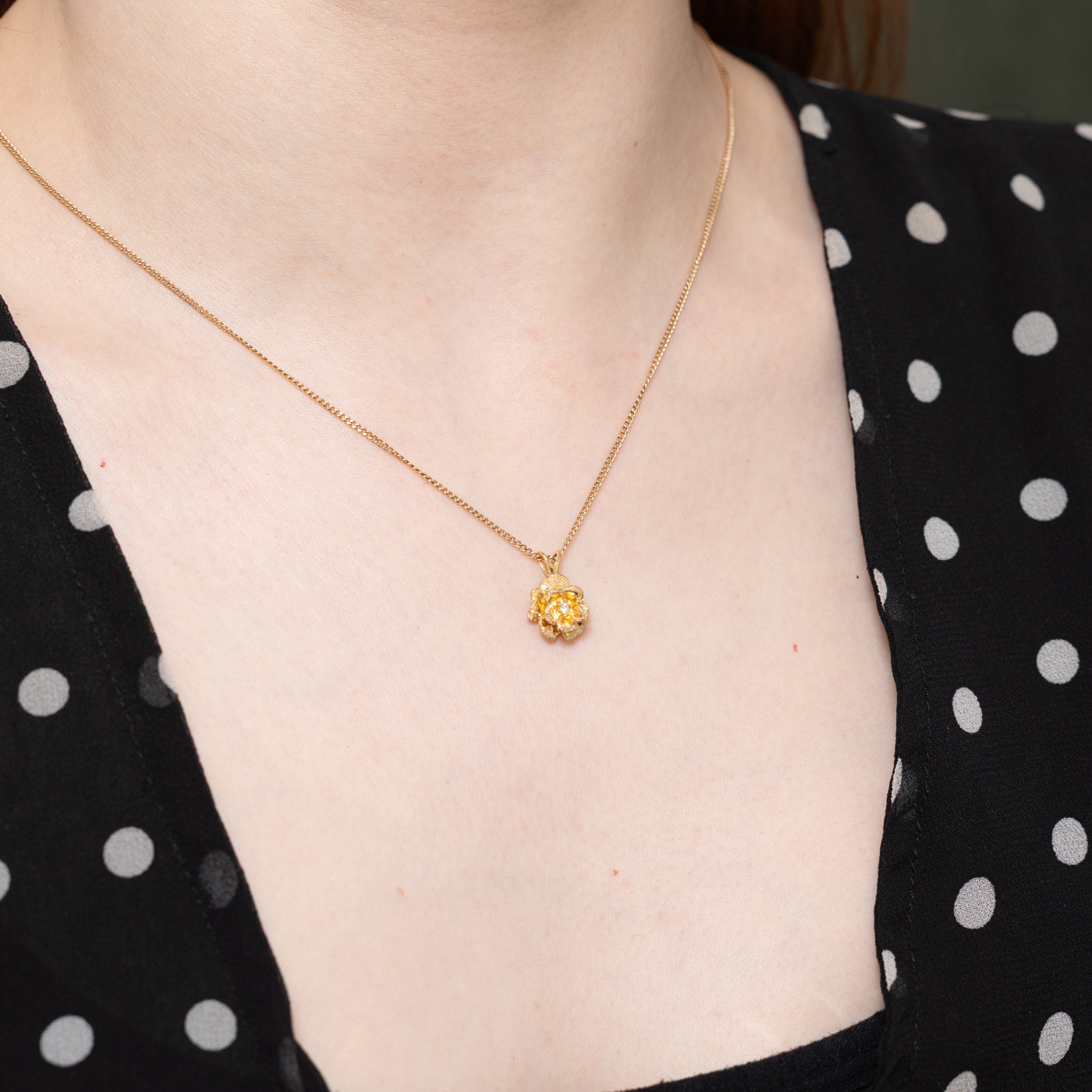 14k Diamond Textured Flower Pendant
