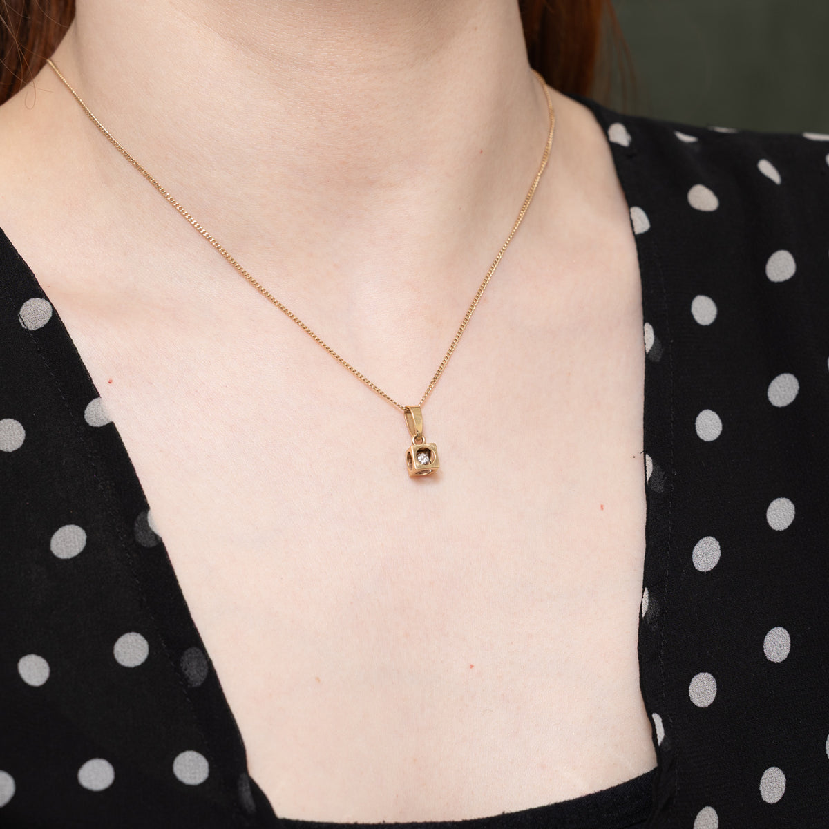 14k Single Diamond Cube Pendant