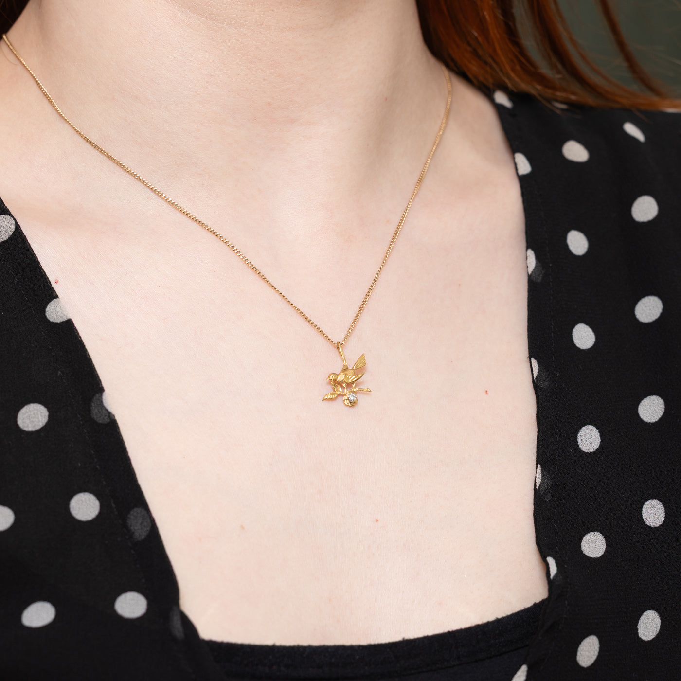 18k Diamond Bird & Flower Charm
