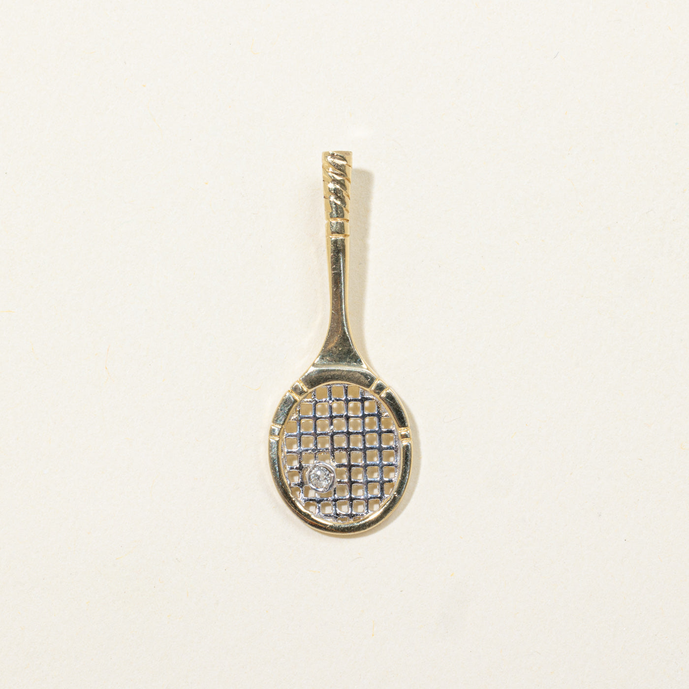14k Diamond Tennis Racket Pendant